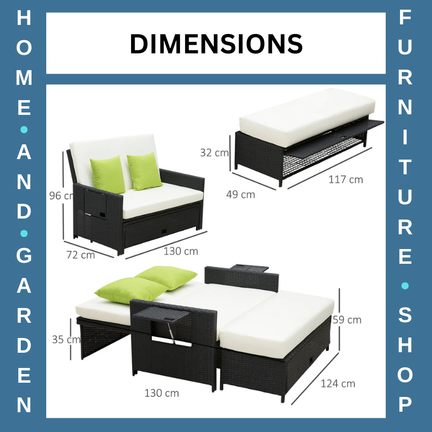 Rattan 2 Seater Garden Sun Lounger Day Bed Outdoor Patio Double Lounge Furniture