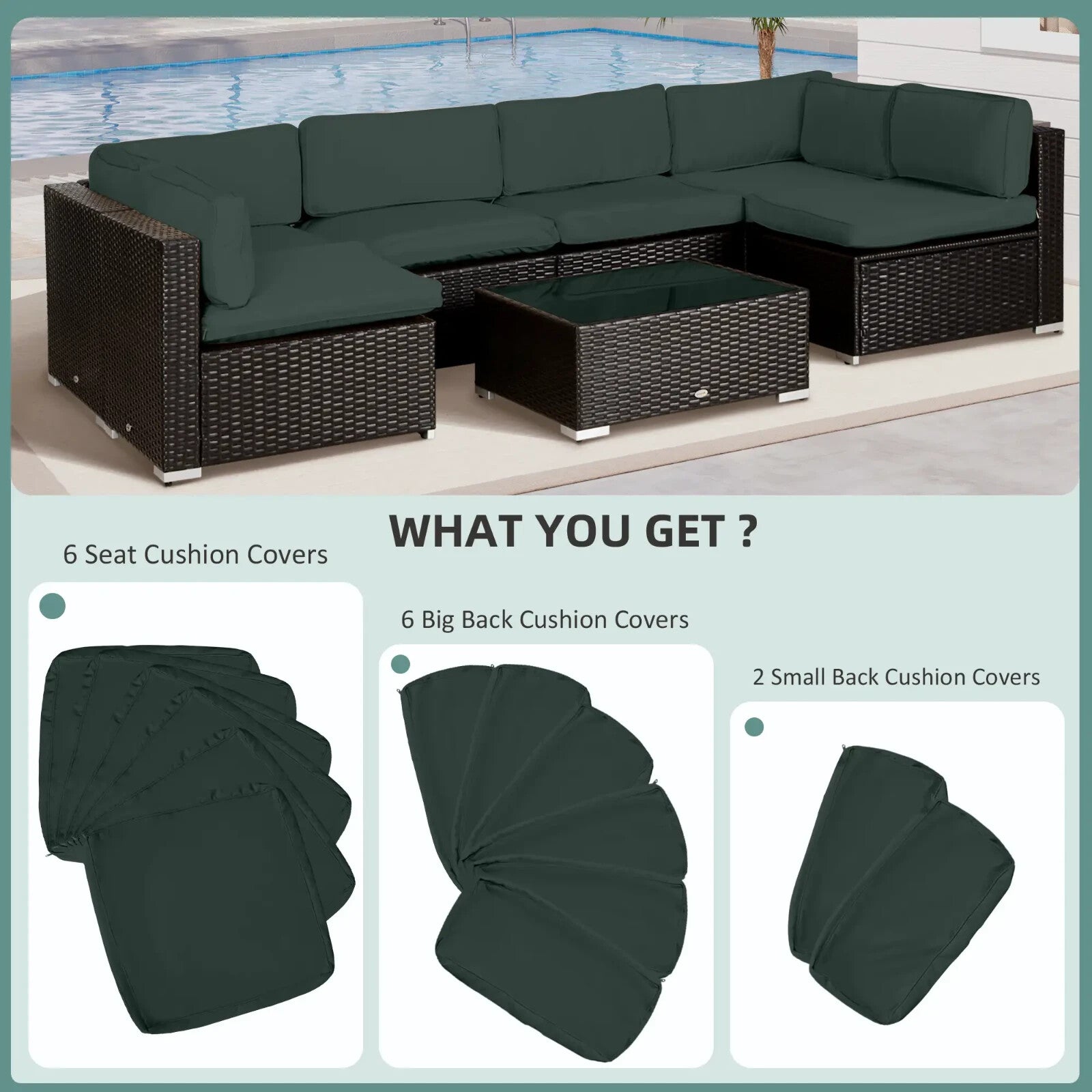 Garden Rattan Sofa Cushion Polyester Cover Replacement No Cushion Included Grey