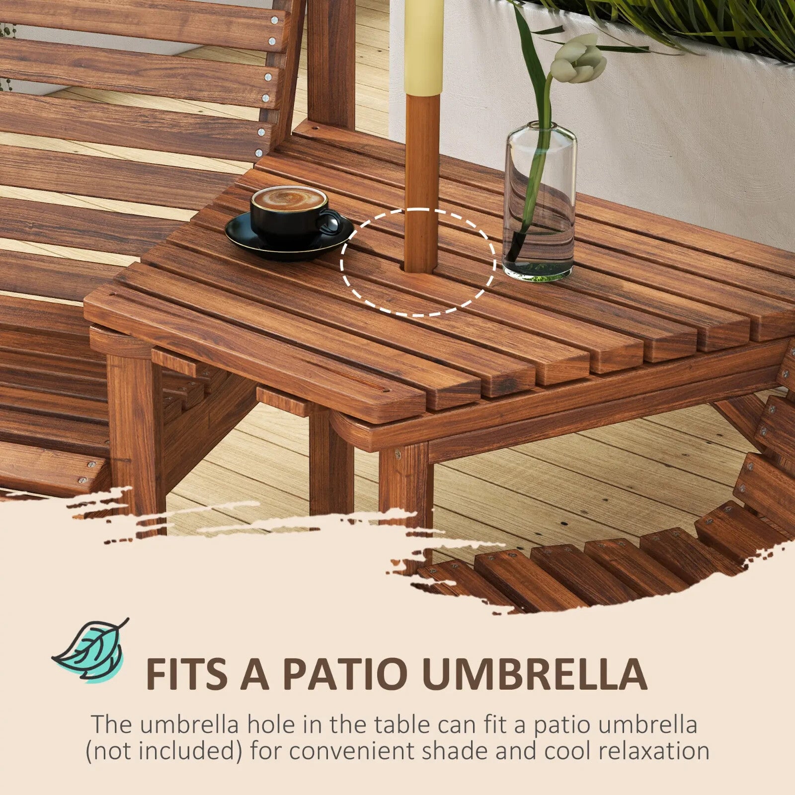 Wooden Garden Love Seat 2 Seater Patio Coffee Table and Chair Set Partner Bench