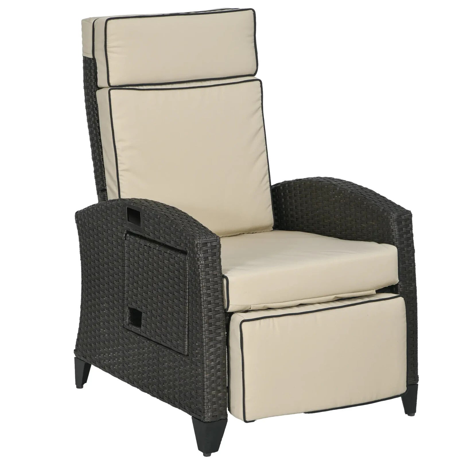 Outdoor Rattan Reclining Lounge Chair with Adjustable Backrest Garden Furniture
