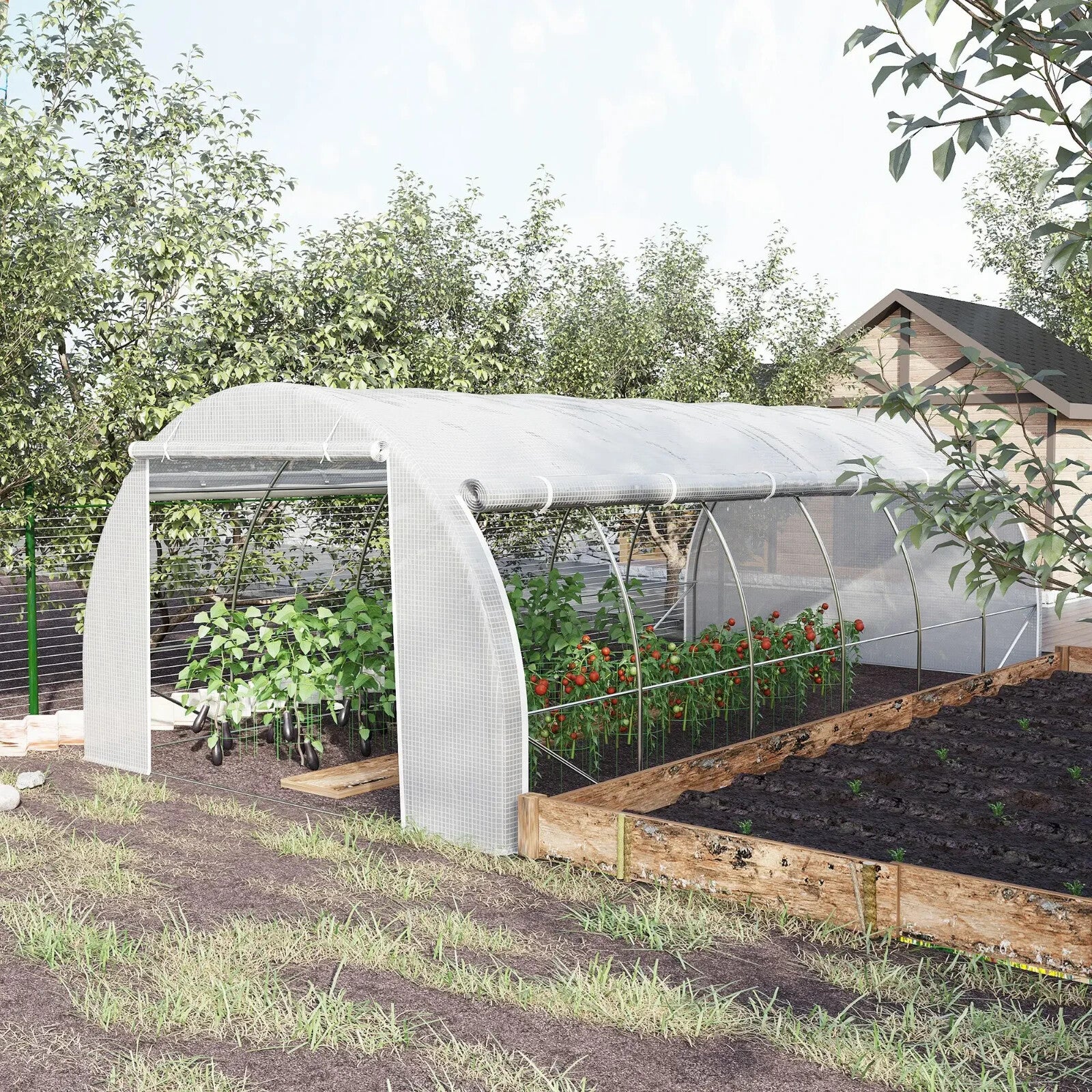 6x3x2 m Walk-In Polytunnel Greenhouse with Steel Frame Reinforced Cover and Door