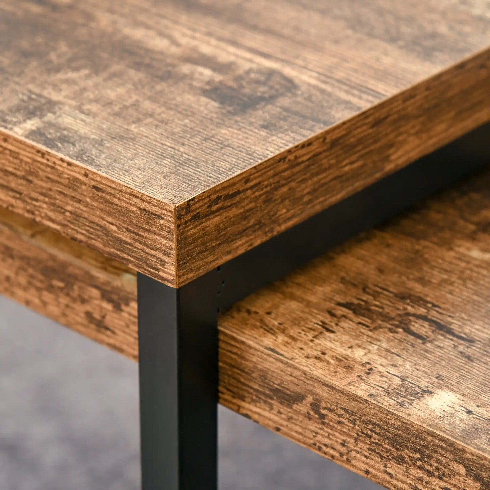 Industrial Coffee Tables Set of 2 Nesting Side Table Living Room Bedroom Rustic