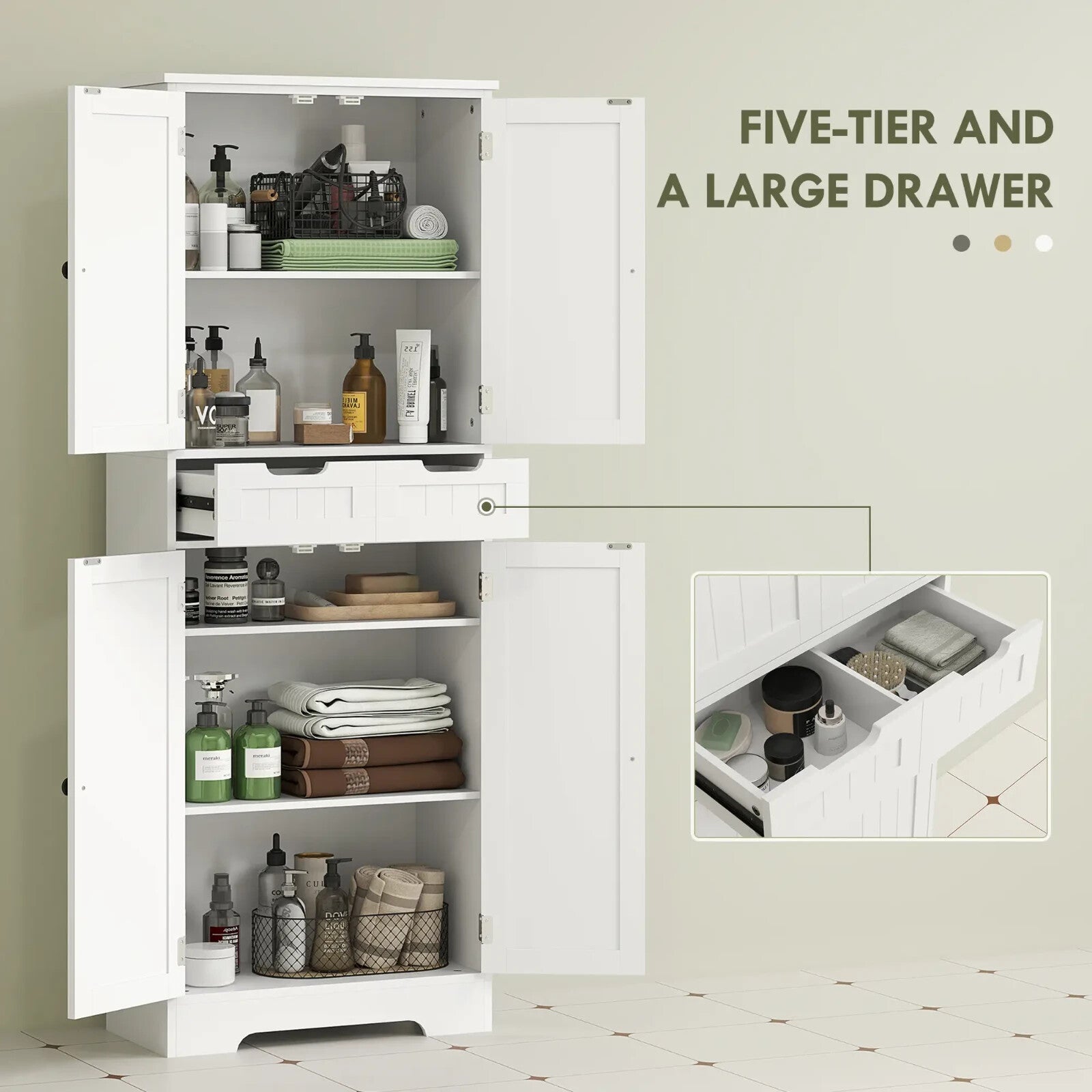 Bathroom Cabinet Tall Storage Cupboard With Drawer, Shelf and Doors White