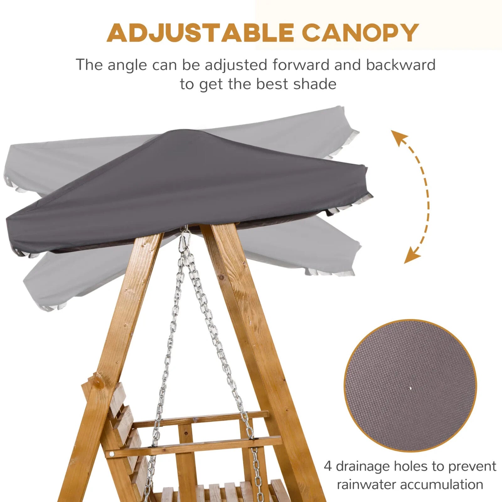 Hammock Swing Bench 3-Seater with Slatted Backrest & Adjustable Canopy Brown