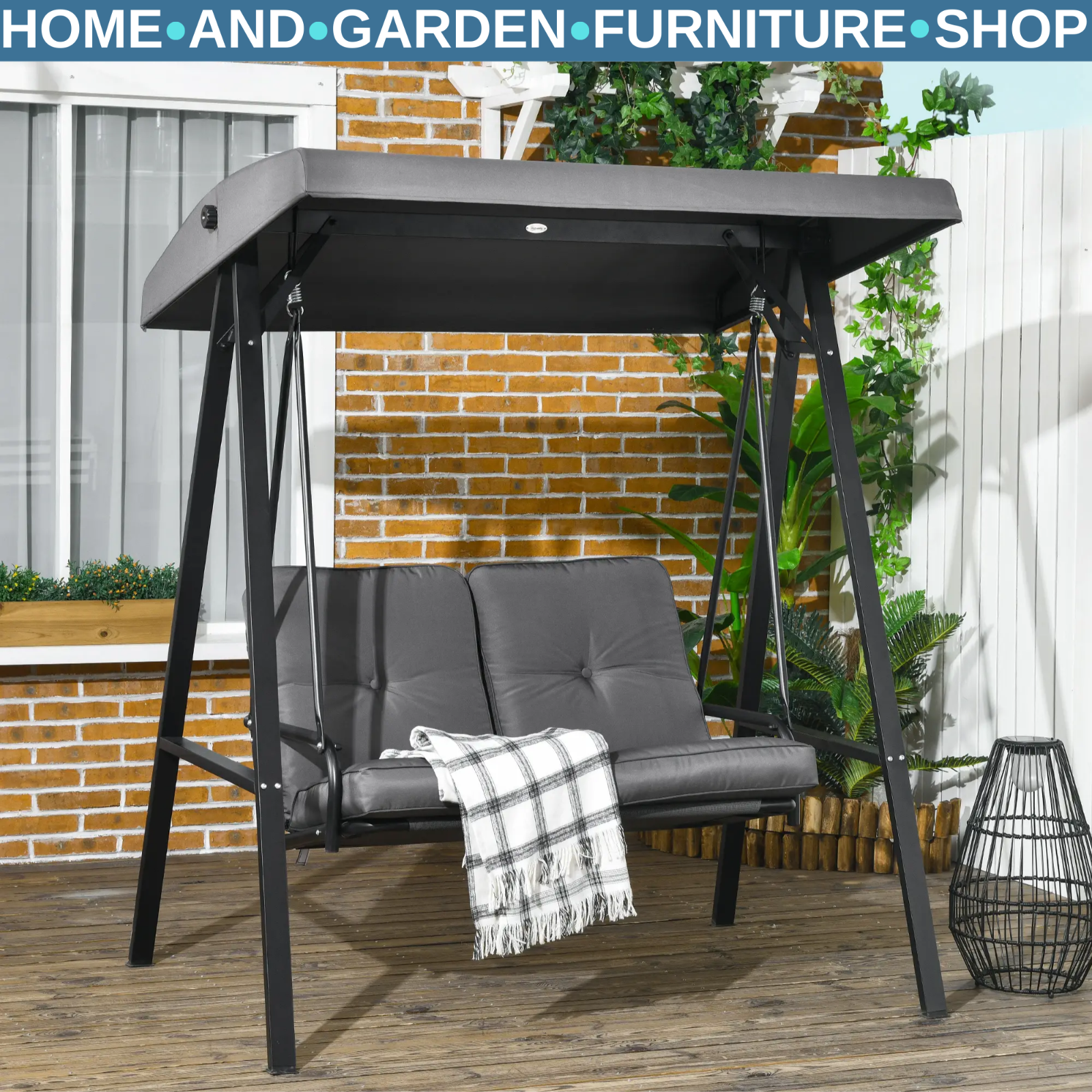 Grey 2 Seater Garden Outdoor Swing Chair Hammock Adjustable Canopy Patio Bench