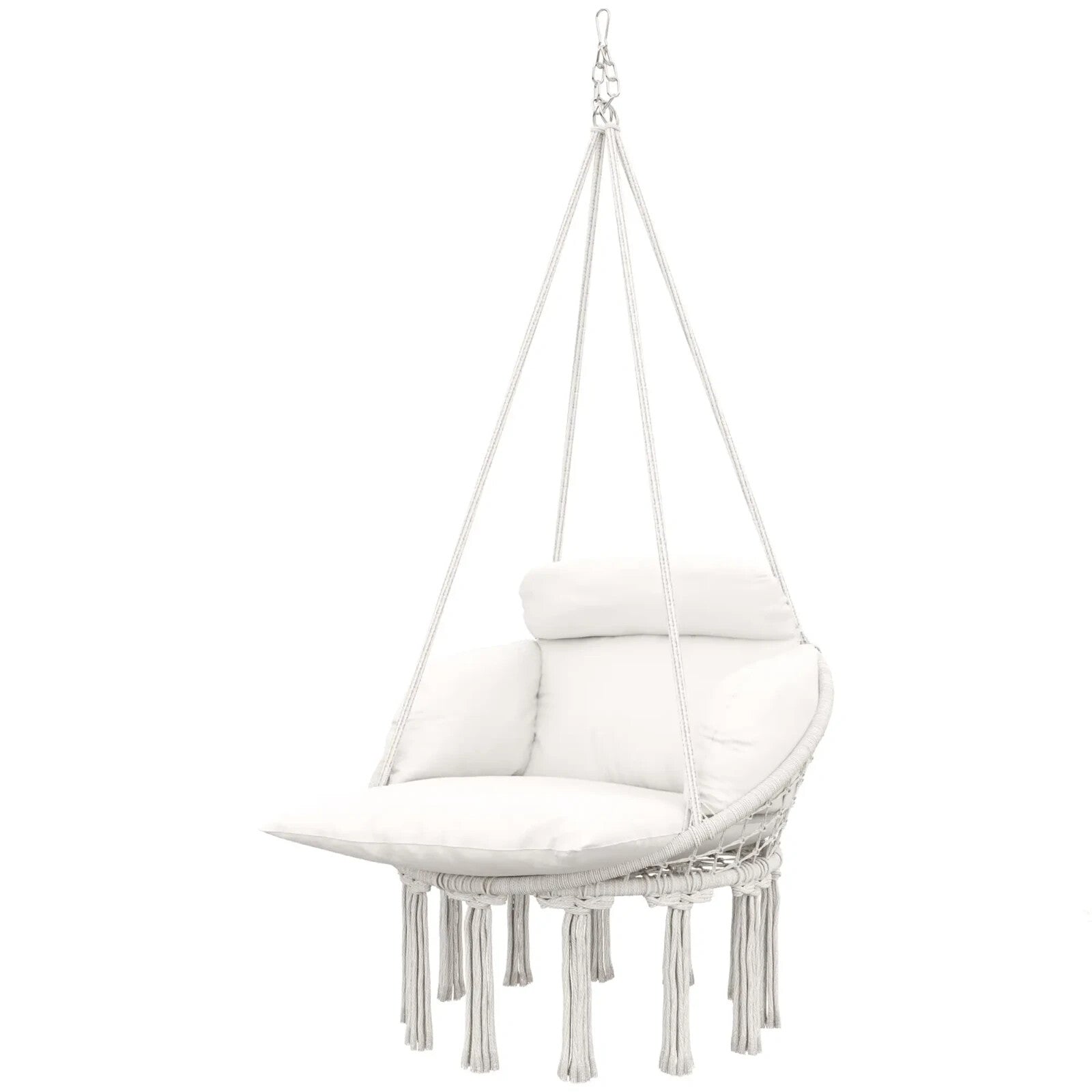 Hammock Hanging Chair Rope Swing with Padded Cushion & Adjustable Chain Cream