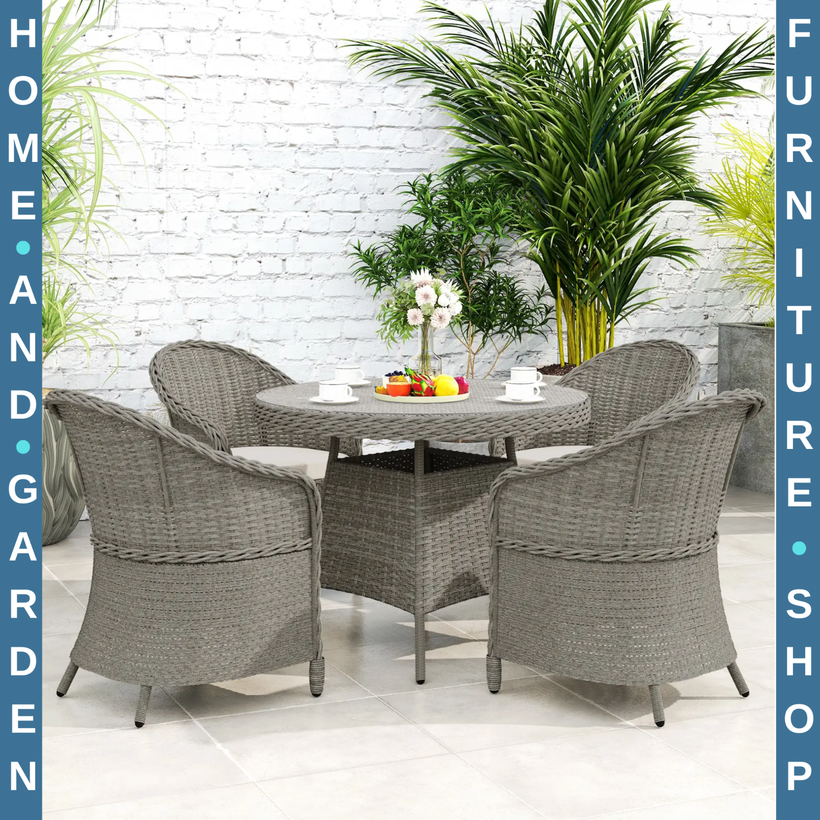 4 Seater Rattan Garden Furniture Set with Cushions and Table and Chairs Grey