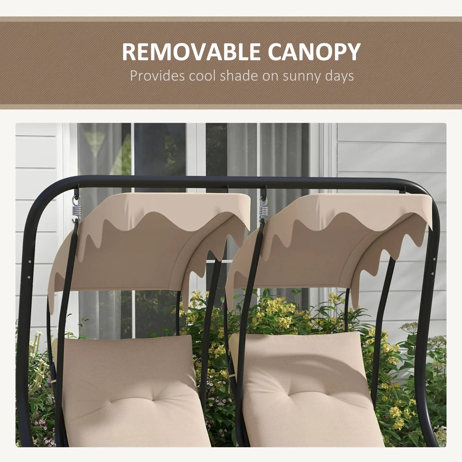 Hammock Swing Bench 2-Seater Weather-Resistant with Adjustable Canopy Beige