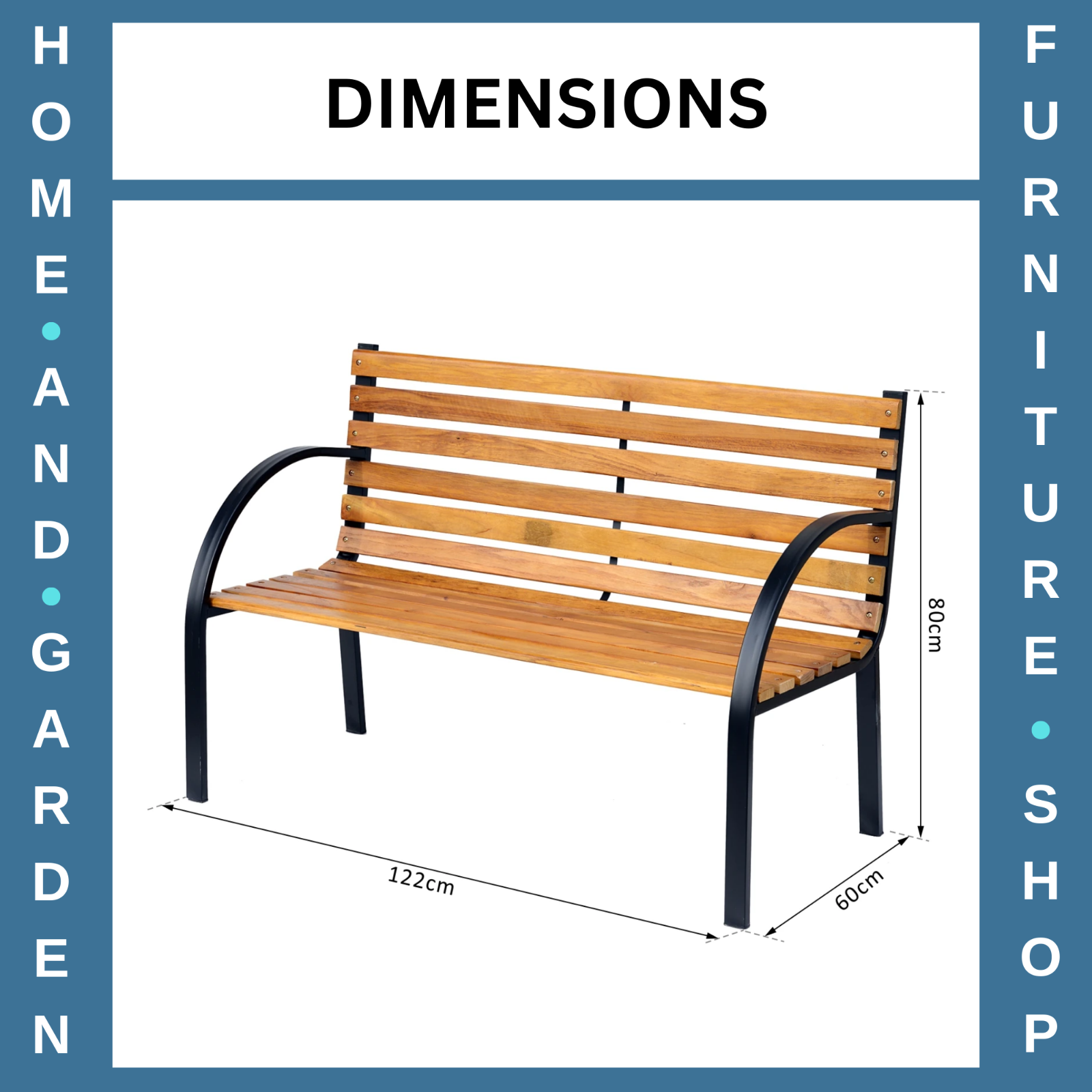 2 Seater Garden Bench Metal Legs Wooden Slatted Seat Backrest Patio Chair Bench