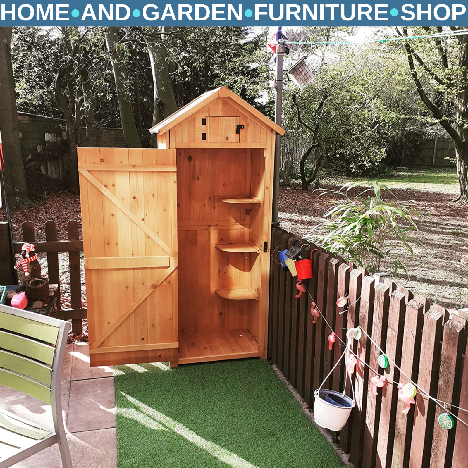Wooden Garden Storage Shed with Shelves Waterpoof Outdoor Tool Cabinet Outhouse