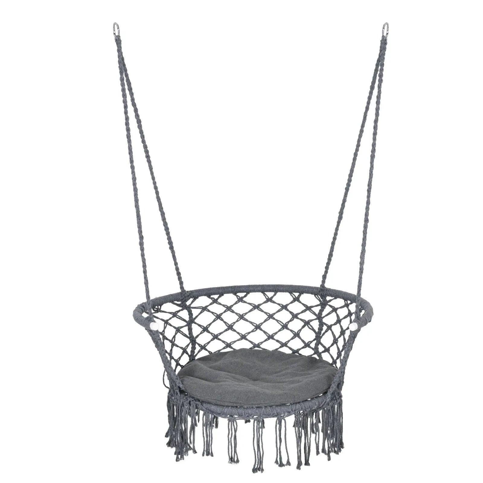 Hammock Hanging Chair Macrame Seat with Cotton Rope & Paddad Cushion Dark Grey