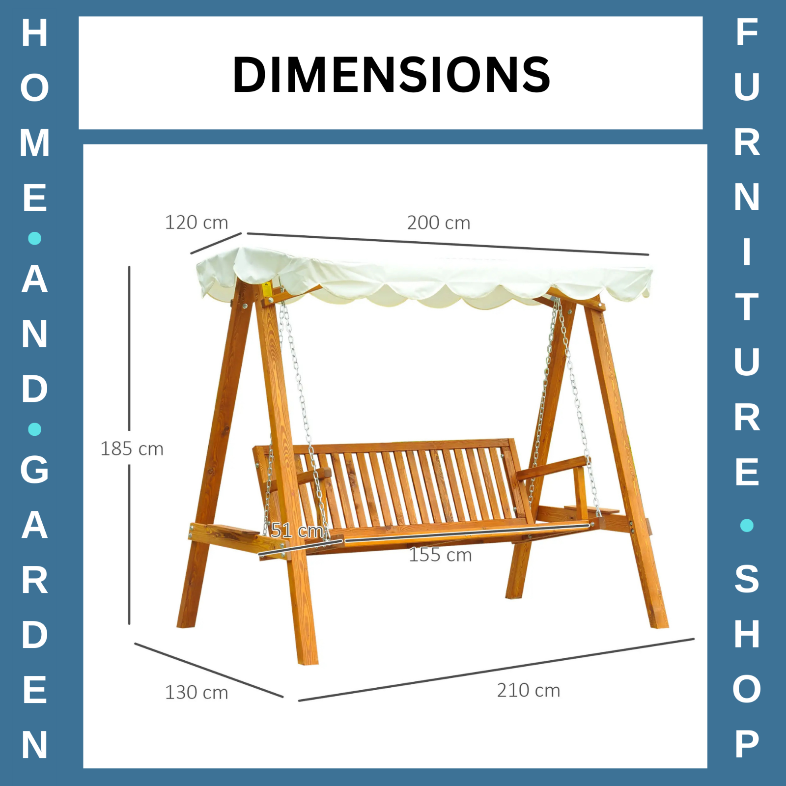 3 Seater Wooden Garden Swing Bench Outdoor Patio Chair w/ Backrest Canopy White