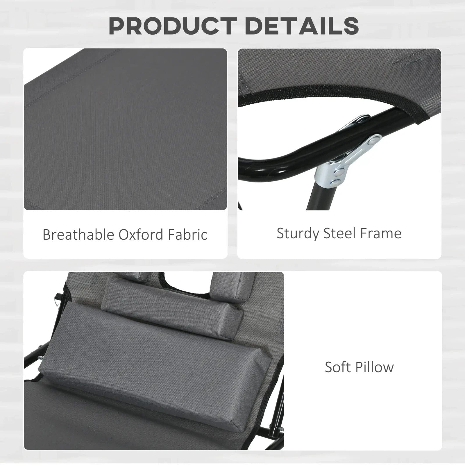 Set of 2 Foldable Sun Loungers w/ Pillow & 4 Level Reclining Adjustable Backrest