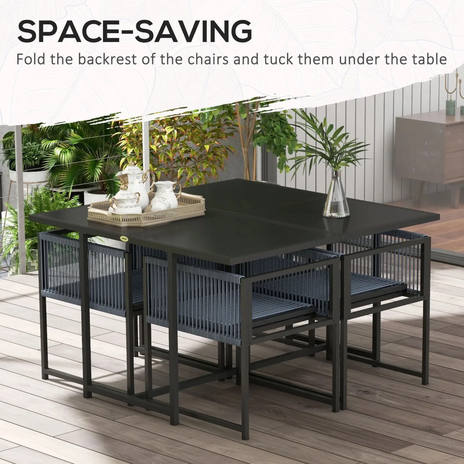 5 Piece Garden Dining Set w/ Foldable Chairs Patio Table 4 Seater Furniture Grey