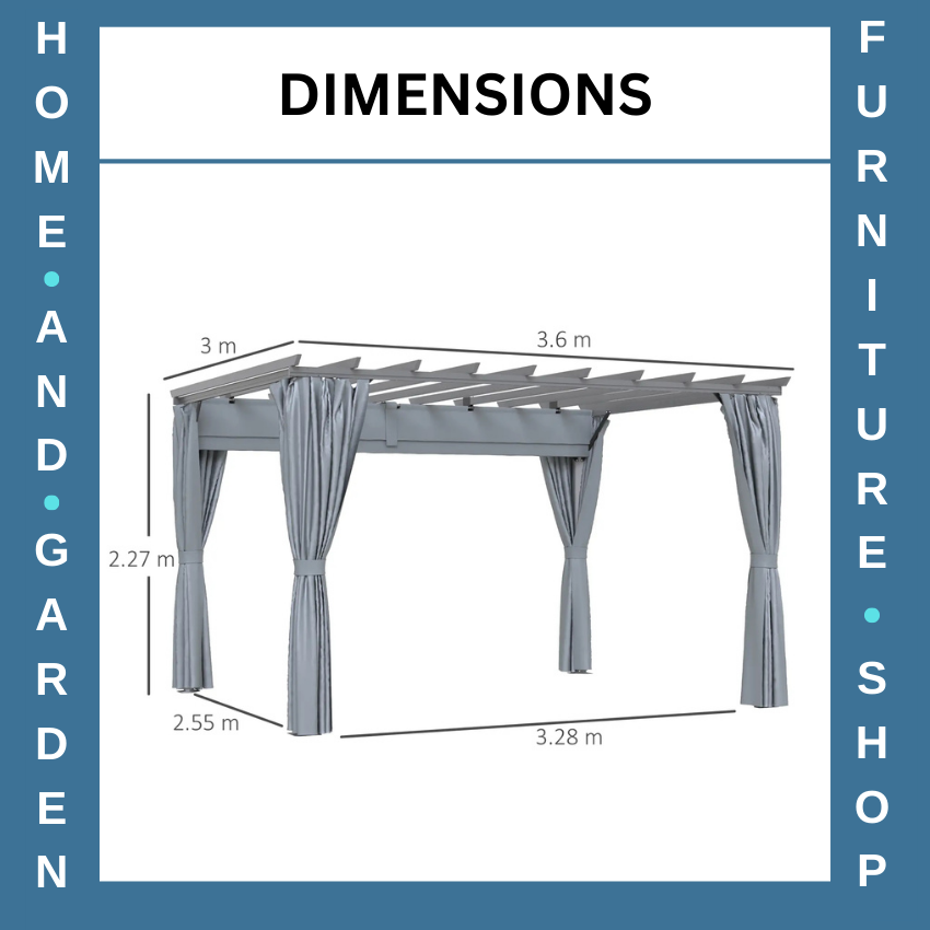 3.6 x 3 m Retractable Garden Pergola Gazebo with Canopy & Curtains for Sun Shade