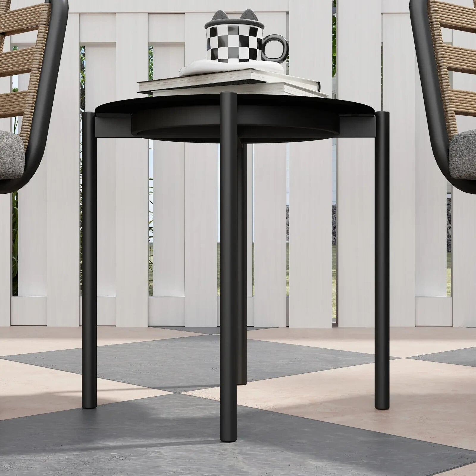 Bistro Set 3-Piece PE Rattan with Backrest Cushions & Tempered Glass Top Black
