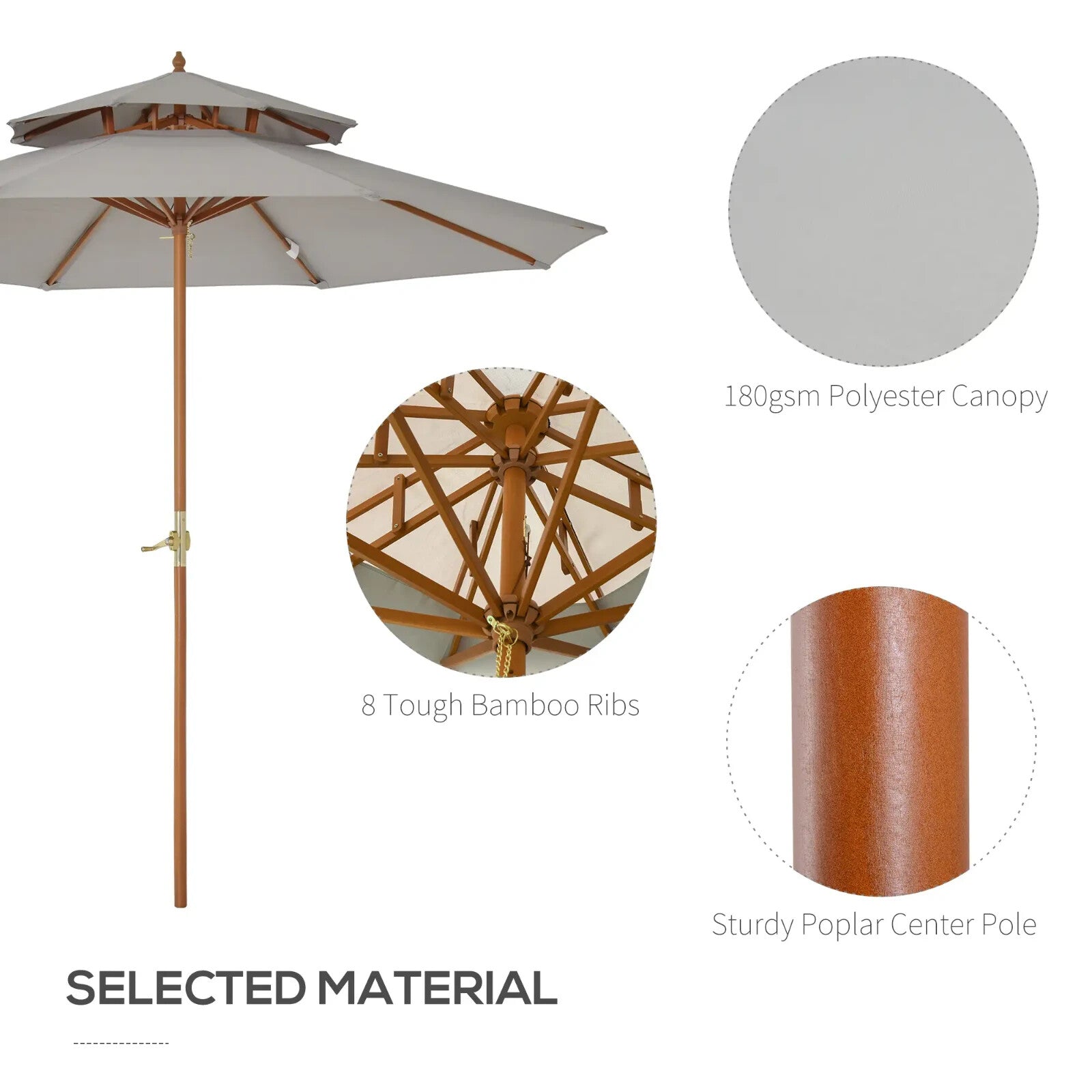 2.7 m Double Tier Wooden Garden Parasol Outdoor Patio Sun Umbrella for Shade