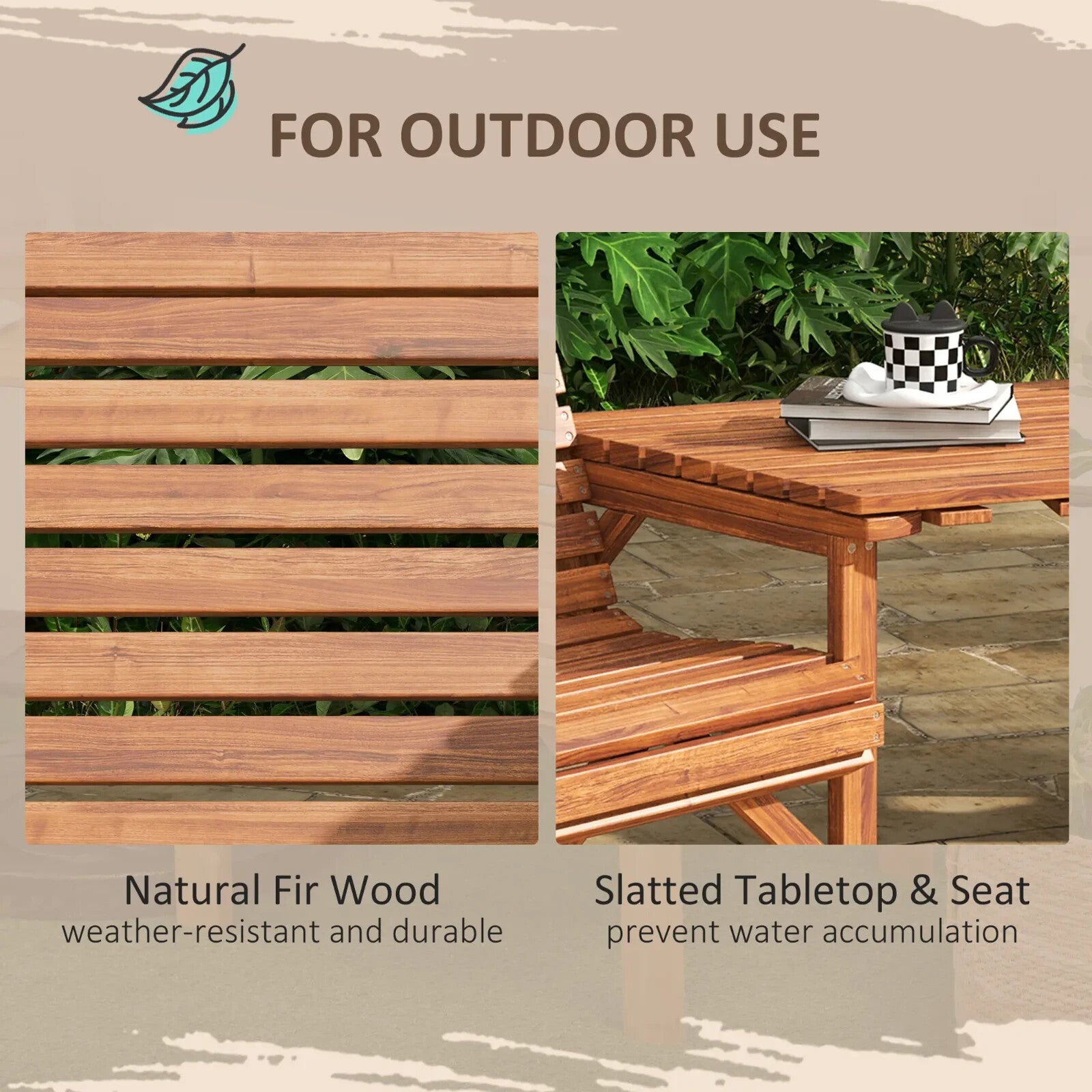 Wooden Garden Love Seat 2 Seater Patio Coffee Table and Chair Set Partner Bench