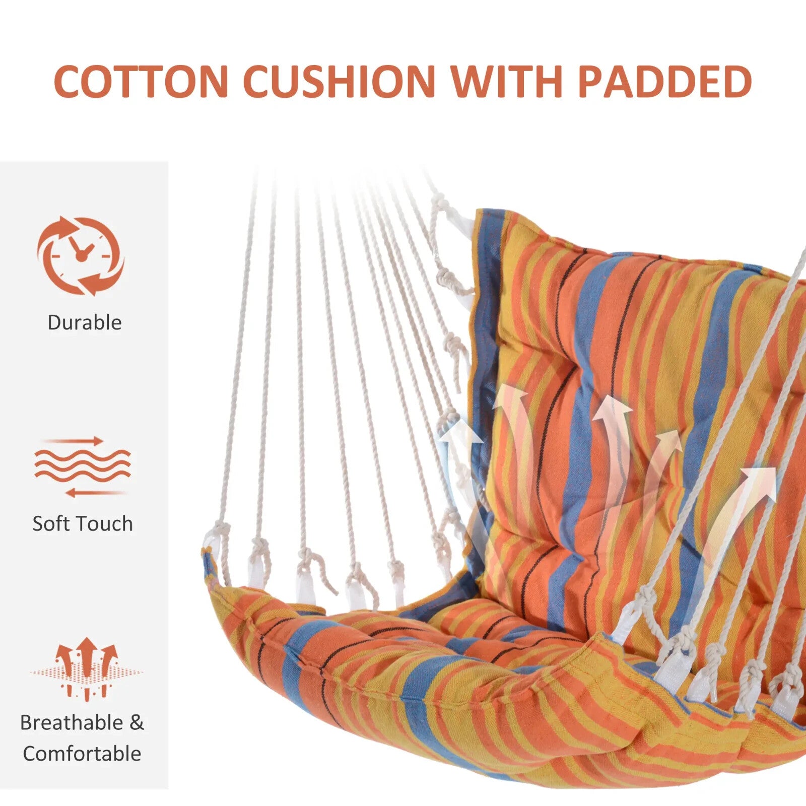 Hammock Hanging Chair with Cushioned, Soft Thick Padded Seat & Backrest Orange
