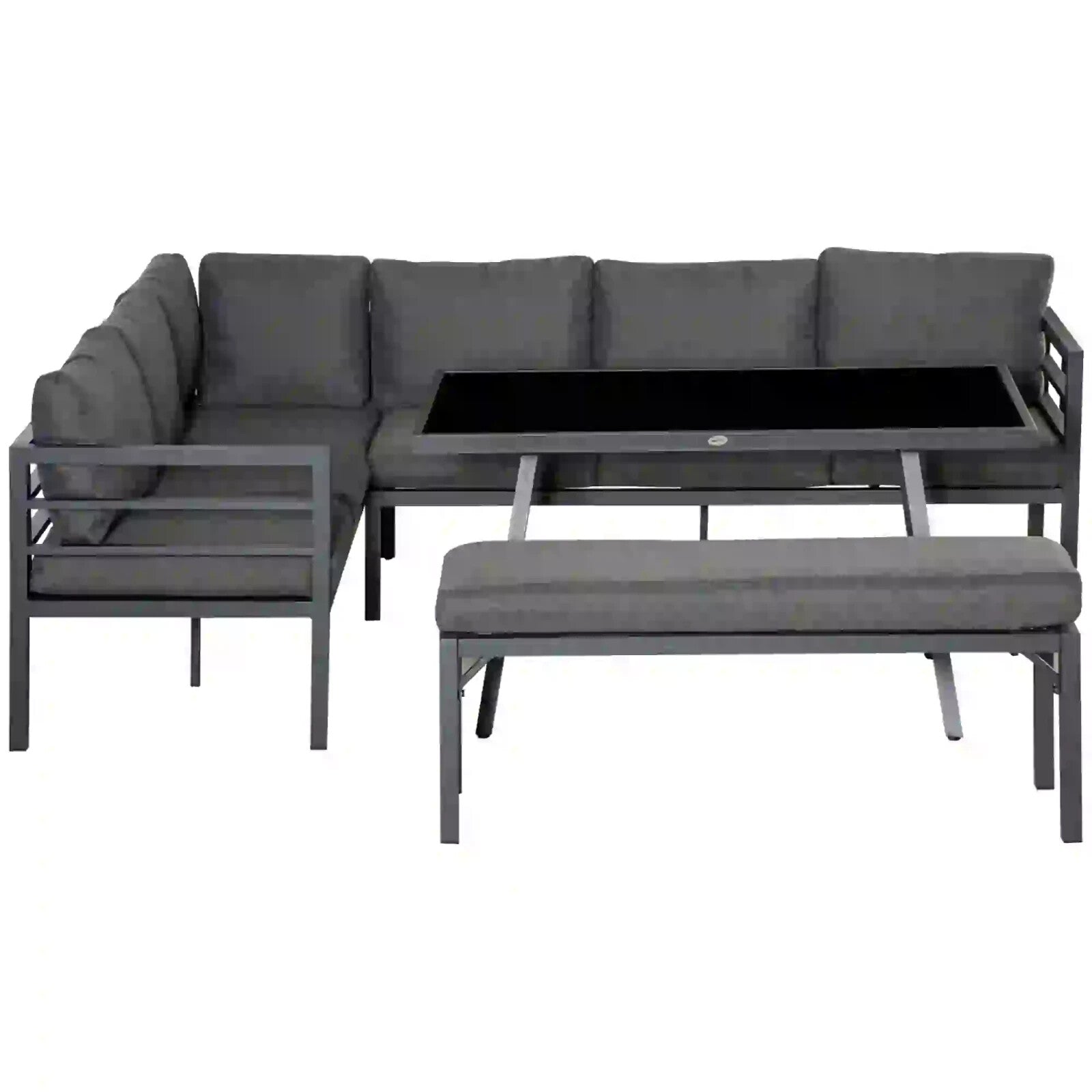 4 Piece L Shaped Garden Furniture Set 8 Seater Aluminium Dining Sofa with Bench