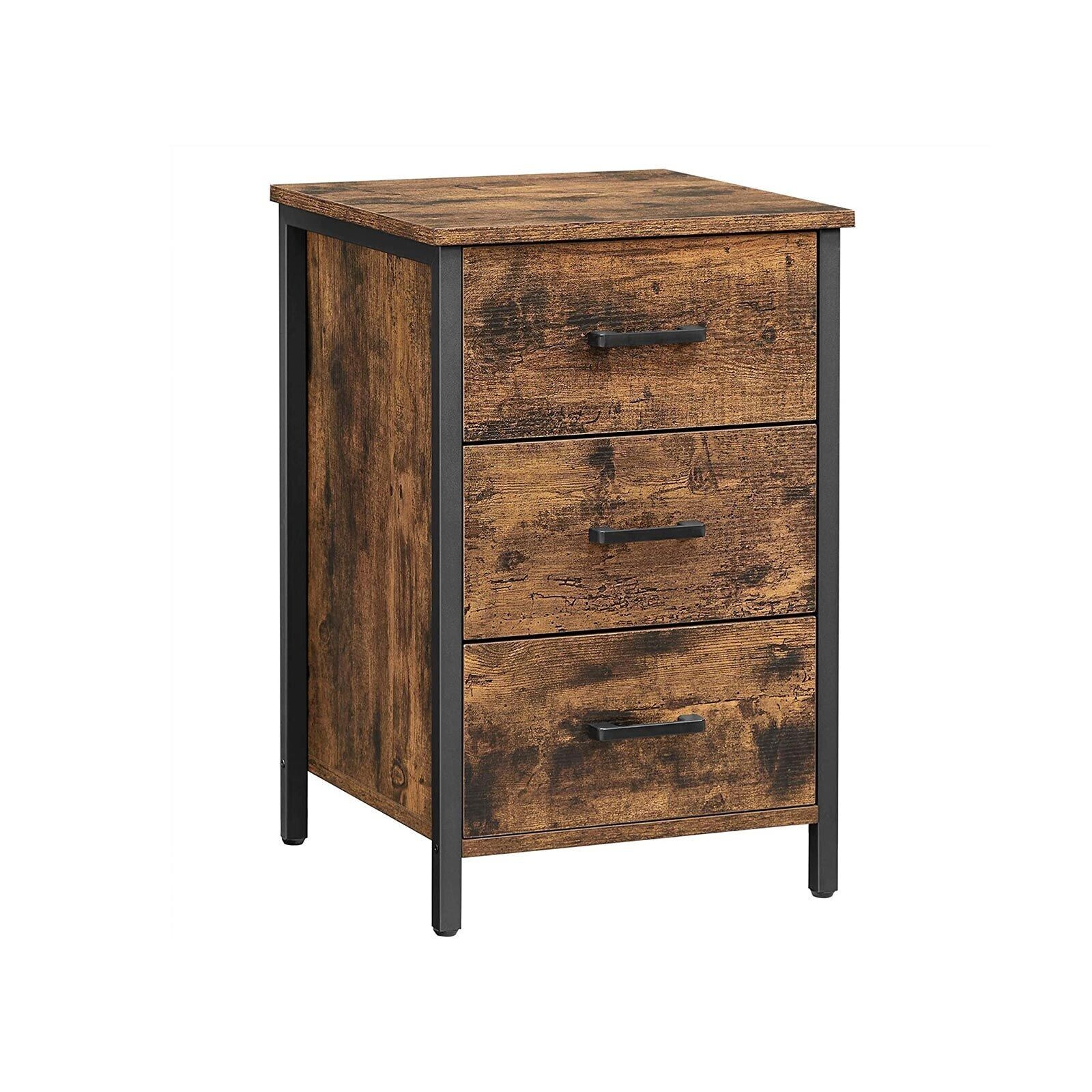 Industrial Nightstand Rustic Bedside Table 3 Drawers Side Table Bedroom Storage