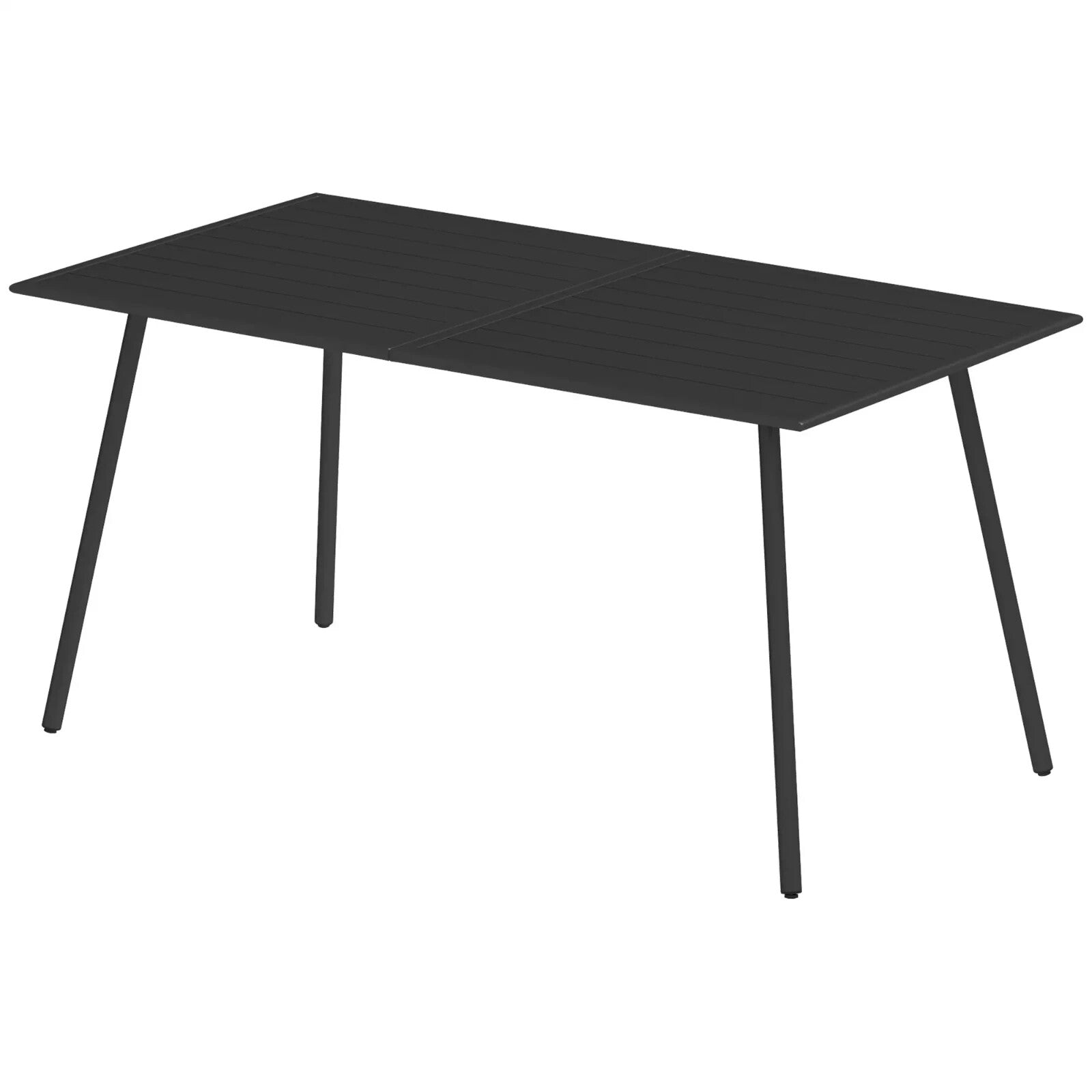 Metal Outdoor Table Black Garden Dining Table for 6 People Slat Top Steel Frame