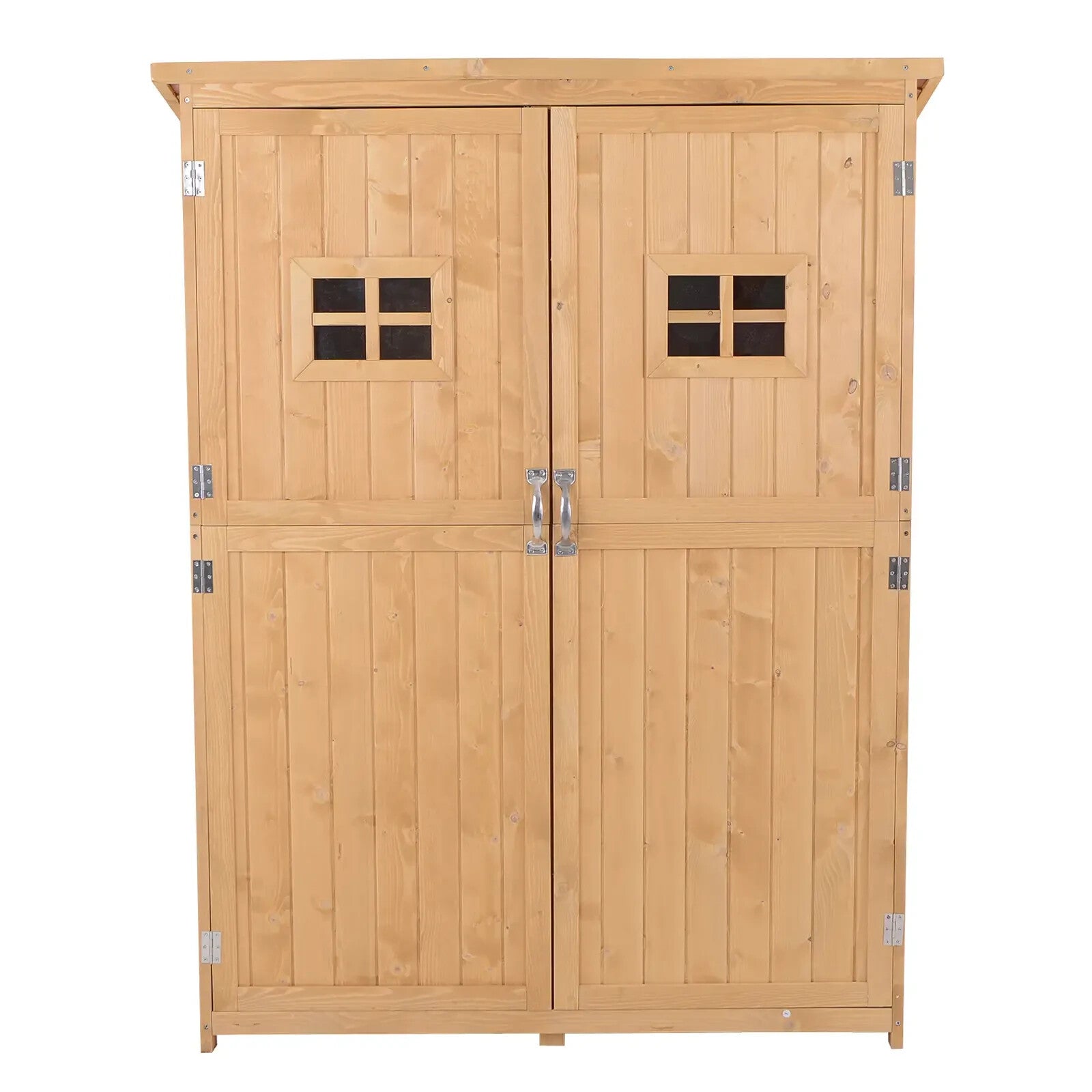 Wooden Garden Storage Shed with Shelves and Double Doors, 164H x 127.5L x 50Wcm