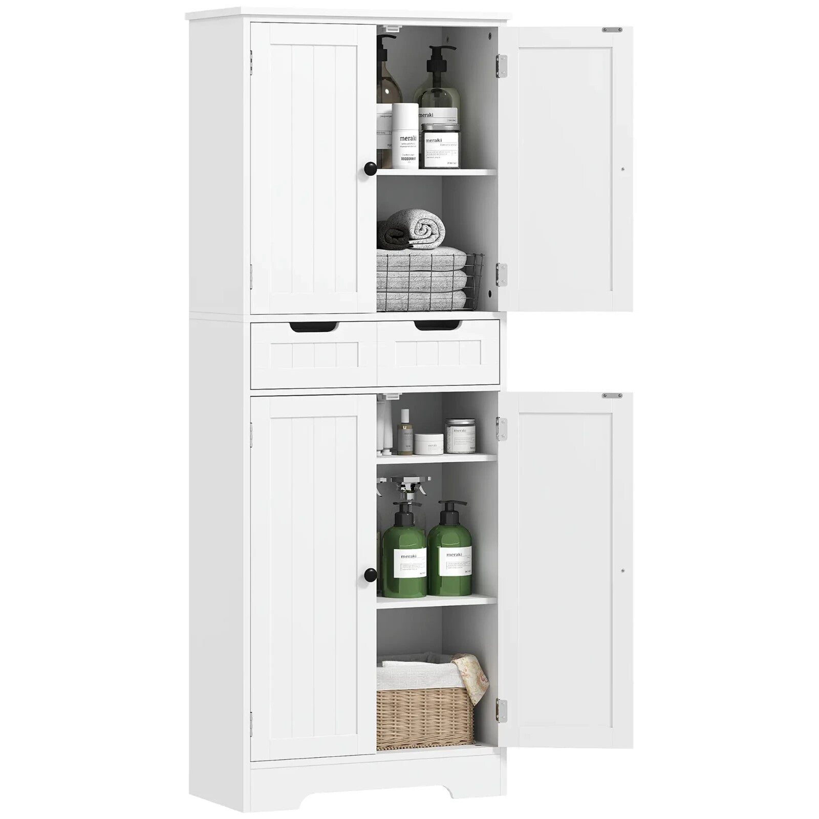 Bathroom Cabinet Tall Storage Cupboard With Drawer, Shelf and Doors White