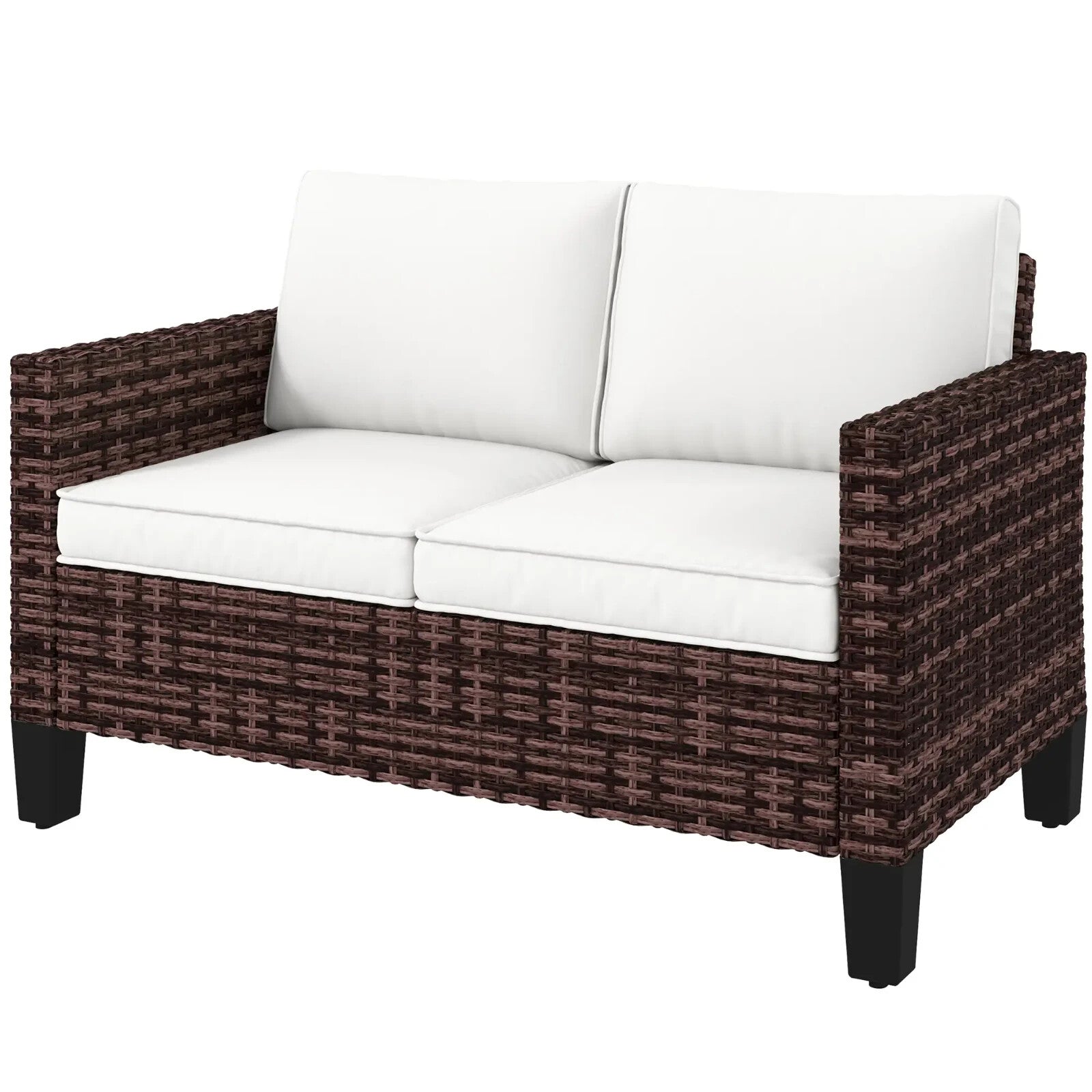 2 Seater Rattan Garden Sofa with Cushions, Outdoor Wicker Furniture for Patio