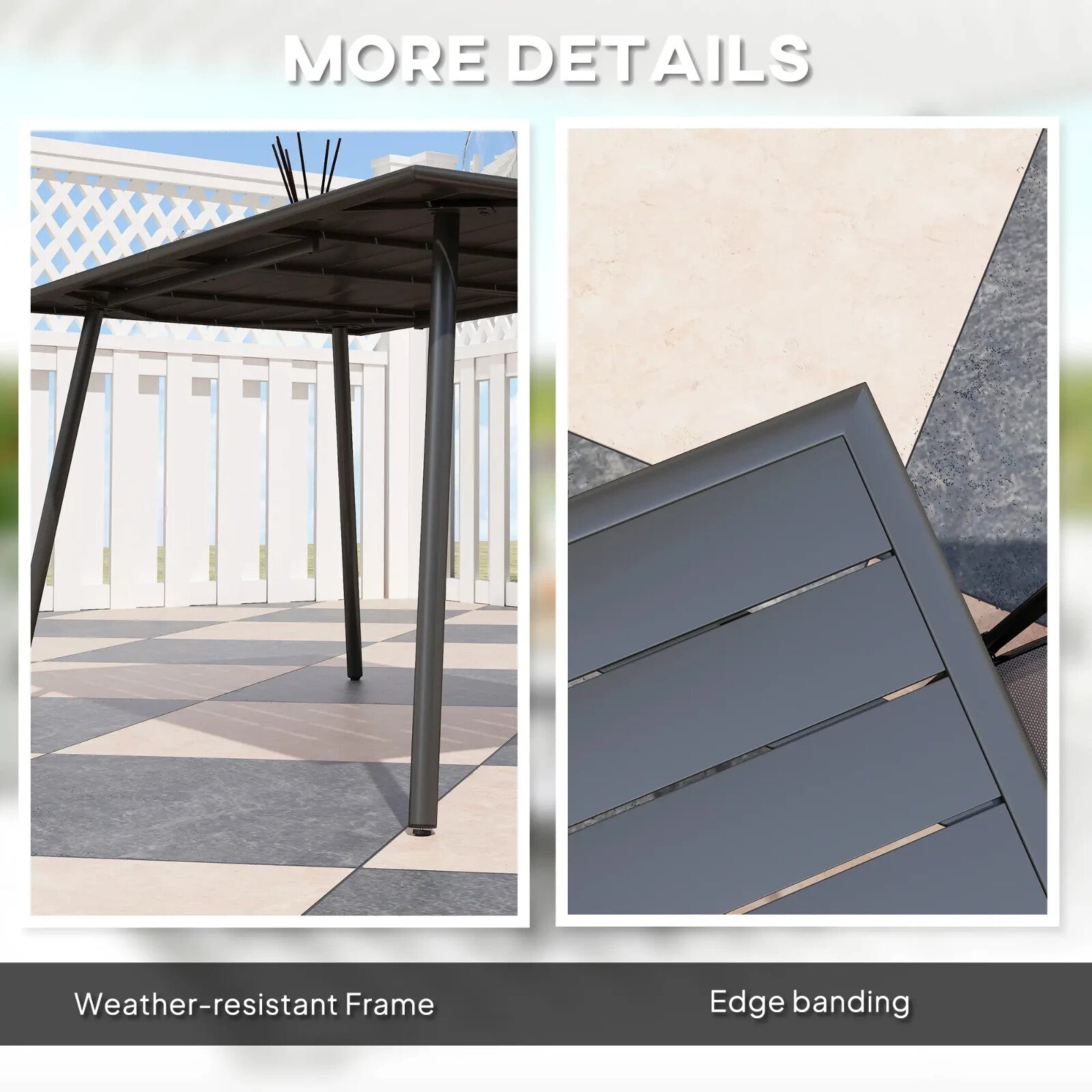Metal Outdoor Table Black Garden Dining Table for 6 People Slat Top Steel Frame