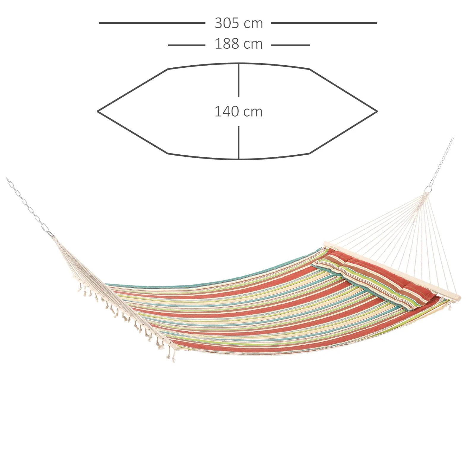 Hanging Bed Hammock Cotton Swing Rectangular with Padded Pillow Red Stripe
