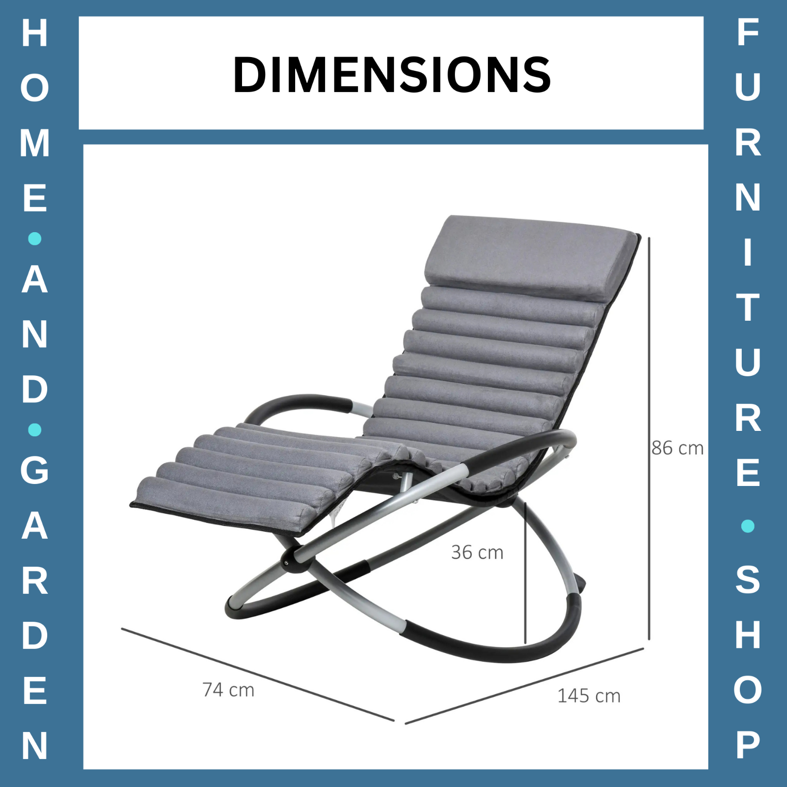 145cm Orbital Zero Gravity Rocking Lounger Chair with Cushion for Garden Grey
