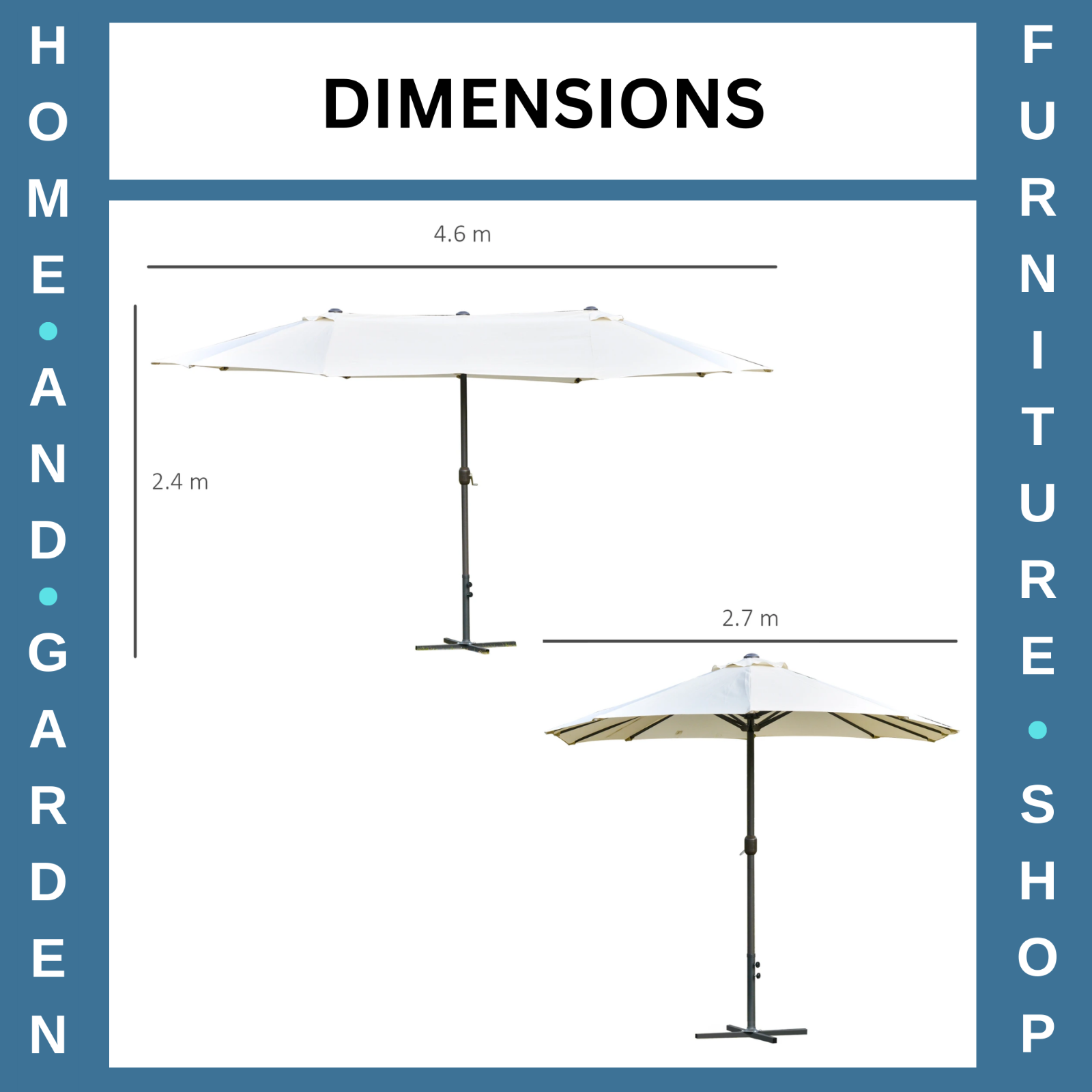 4.6m Patio Sun Shade Umbrella with Double Sided Canopy Crank and Cross Base