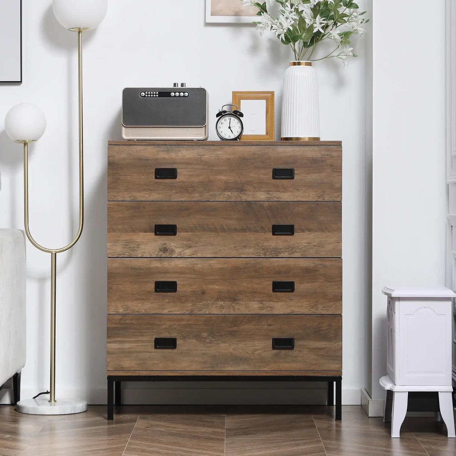 Industrial Chest of Drawers 4 Drawer Dresser Storage Bedroom Cabinet Living Room