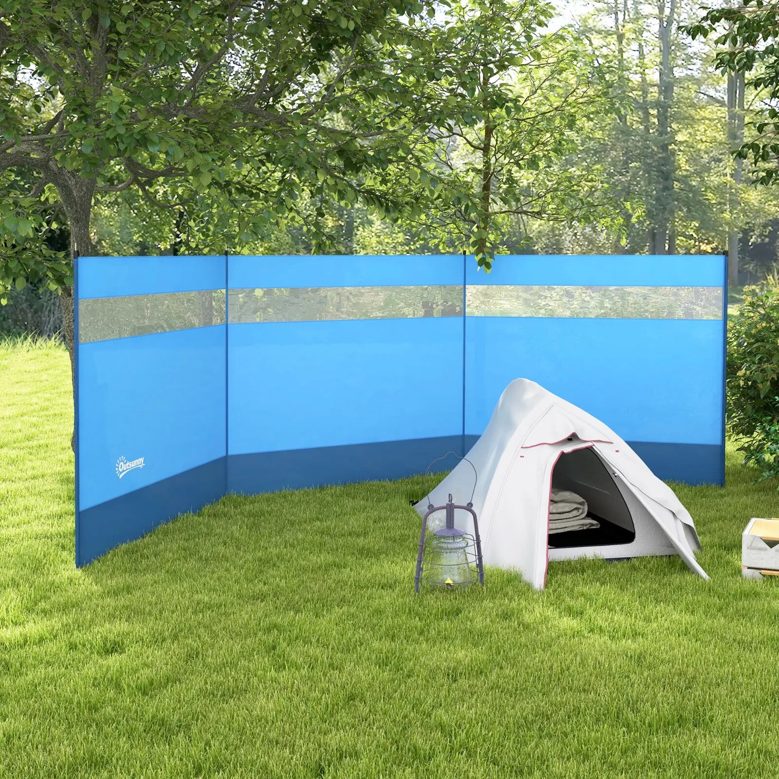 Camping Windbreaker Steel Poles Rectangular with Clear Windows & Carry Bag Blue