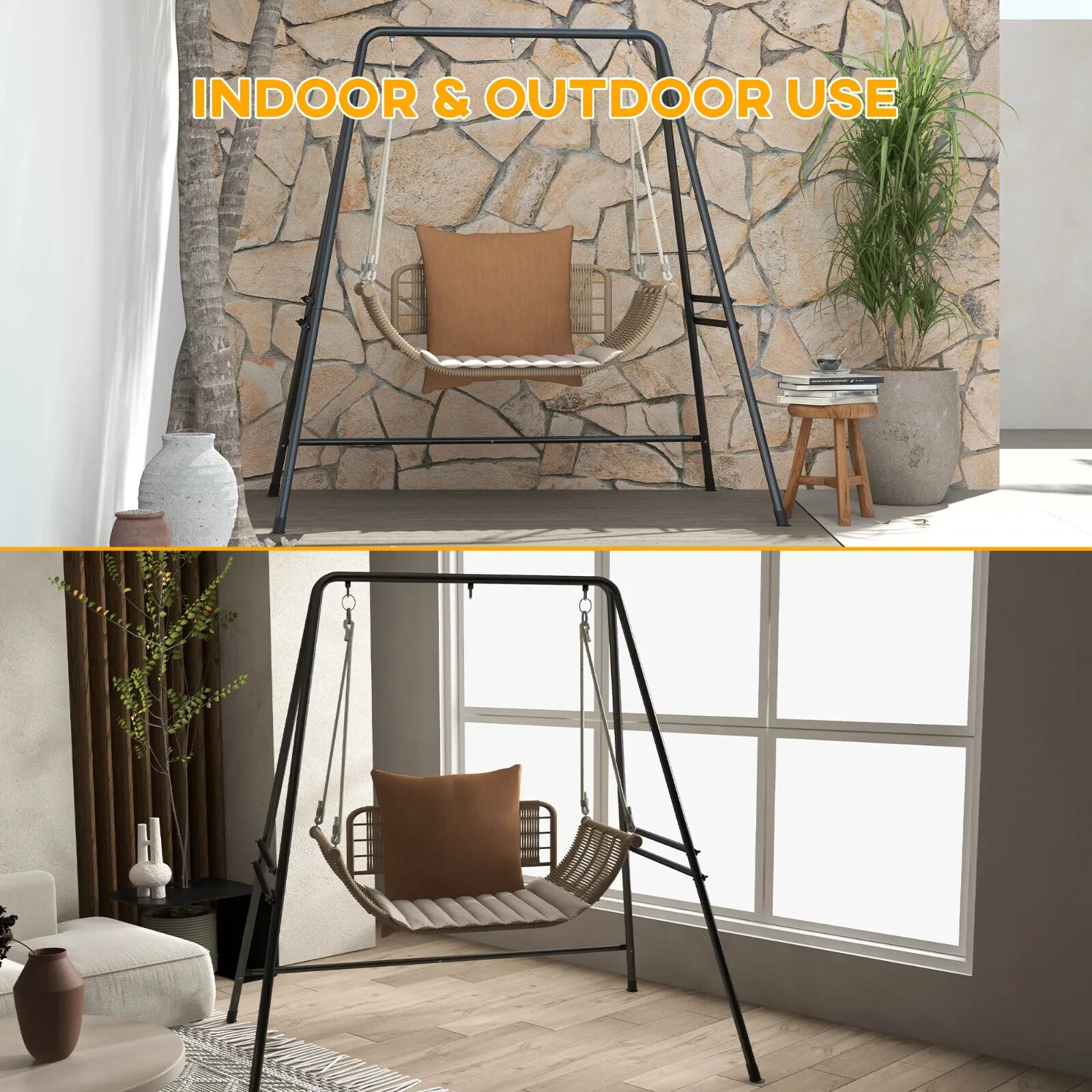 Hammock Chair Stand Hanging Egg Powder Coated Steel Frame 'A' shaped Black