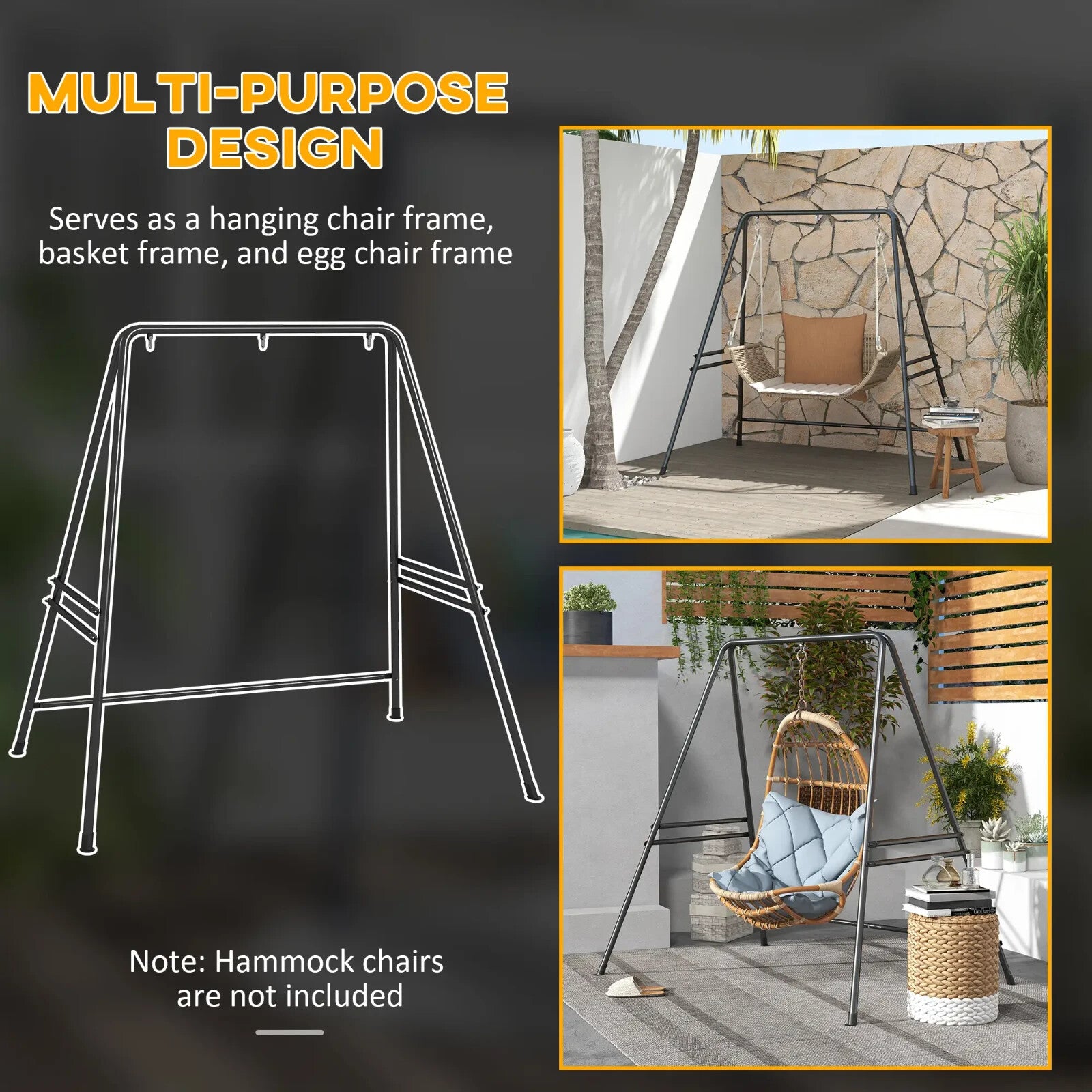 Hammock Chair Stand Hanging Egg Powder Coated Steel Frame 'A' shaped Black