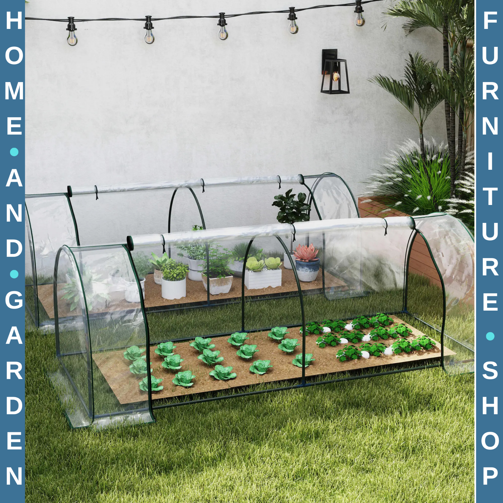 Set of 2 PVC Tunnel Greenhouses 250 x 100 x 80cm w/ Roll Up Door for Garden Use