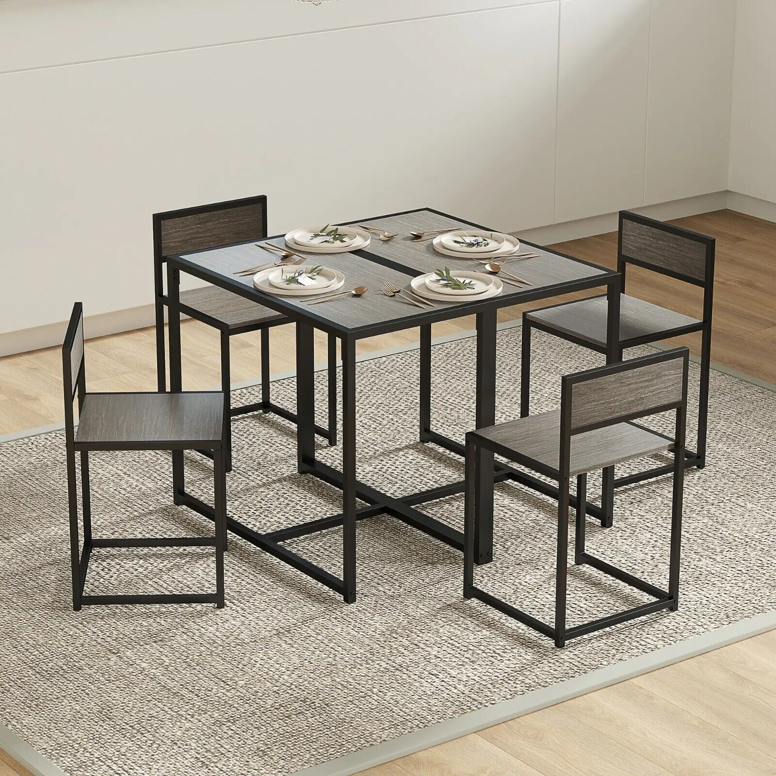 Small Dining Table 2 Chairs Set Space Saving Kitchen Breakfast Table Metal Legs
