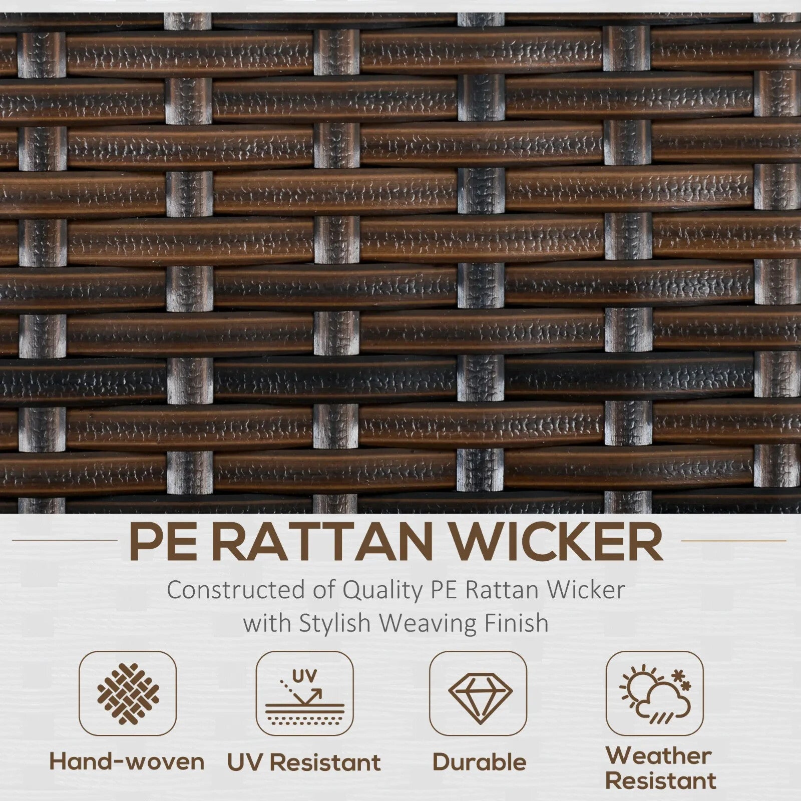 Brown Rattan Furniture Patio Sofa Set with Glass Dining Table & Chairs Cushion