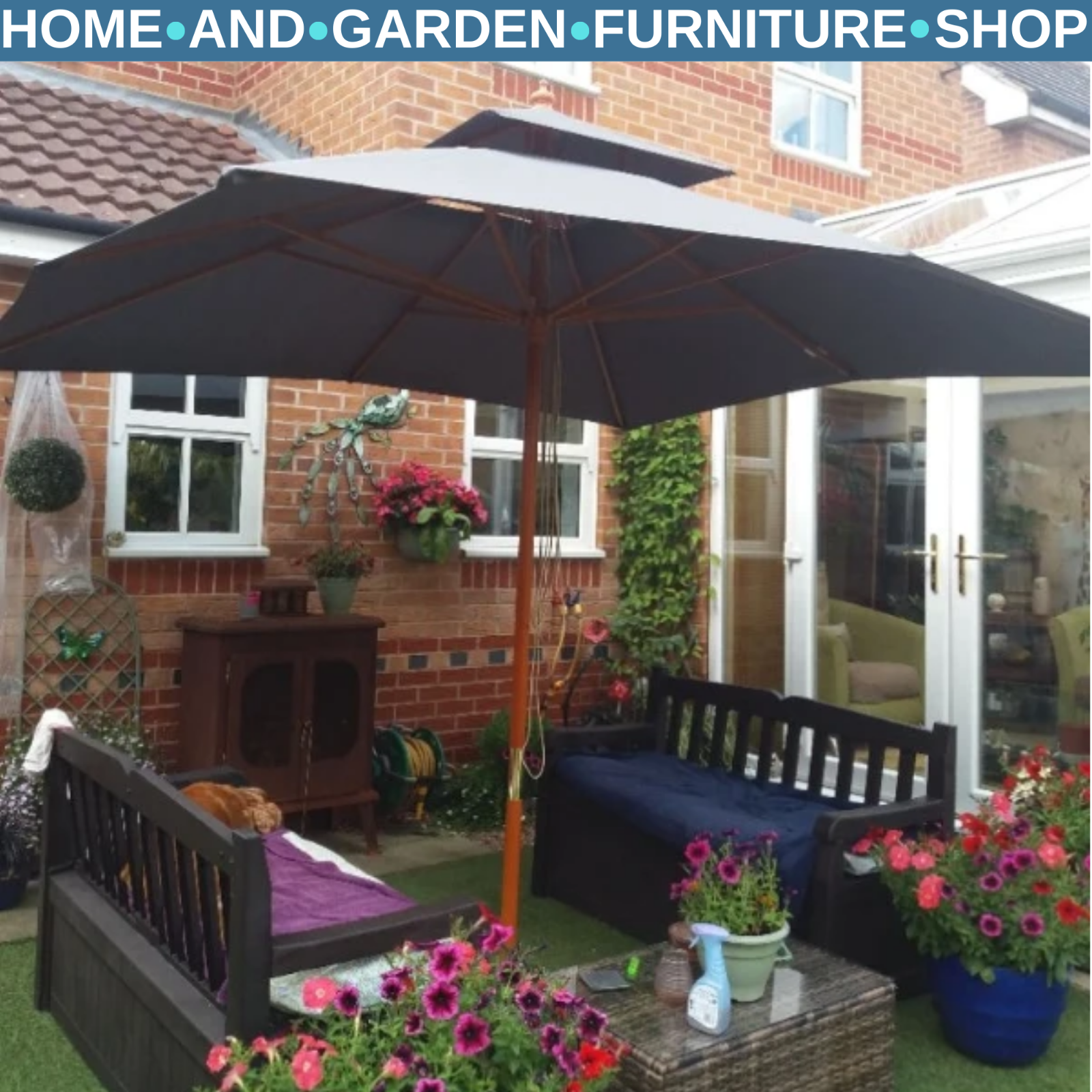 3x3 m Wooden Square Garden Parasol Umbrella Canopy for Patio Sunshade Shelter