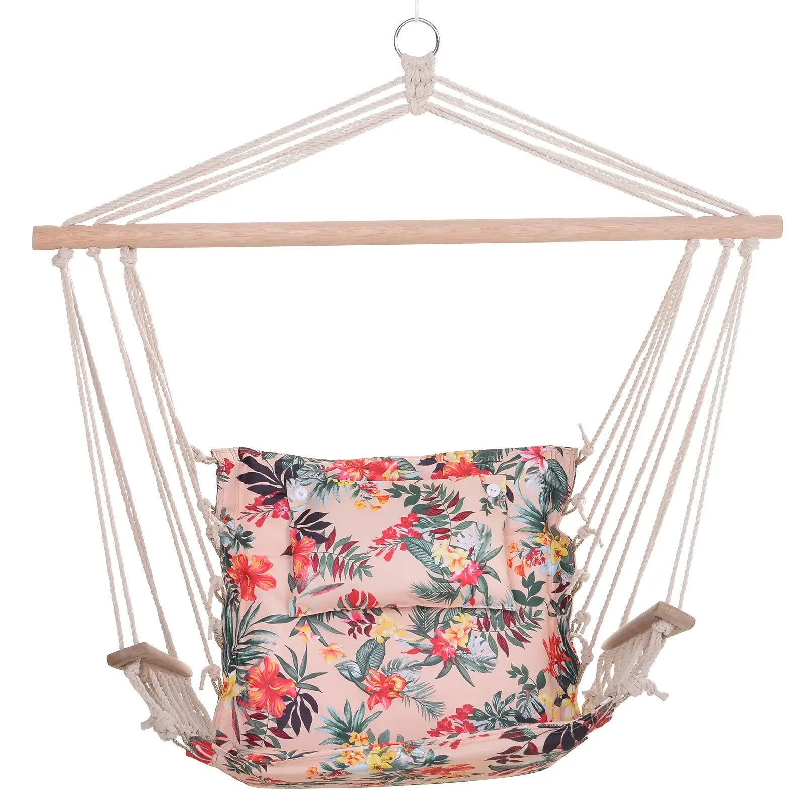 Hammock Hanging Chair Thick Rope Swing with Padded Cushion Multi-Colour Floral