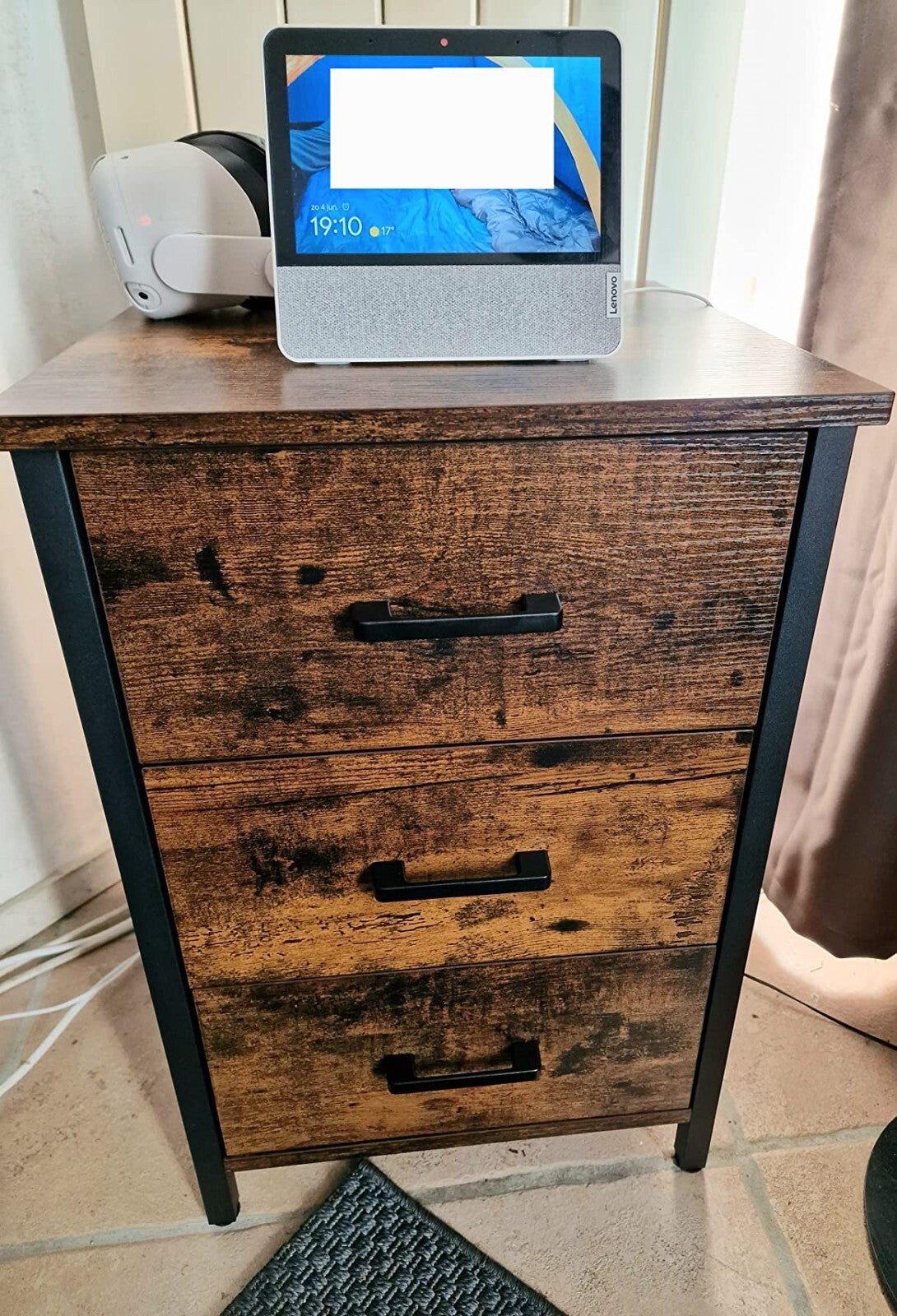Industrial Nightstand Rustic Bedside Table 3 Drawers Side Table Bedroom Storage