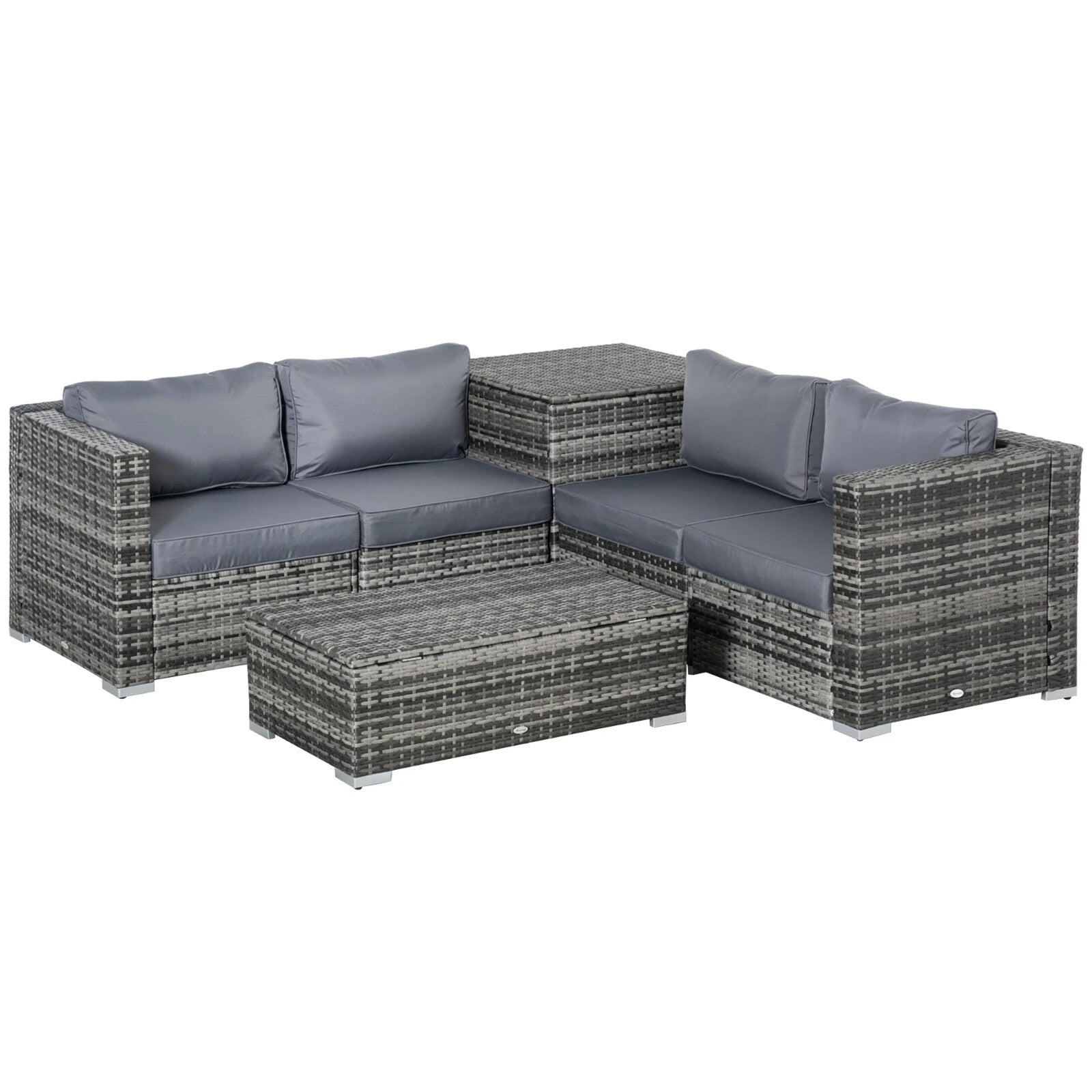 6 Pcs Rattan Corner Sofa Set 4 Seats Garden Furniture w/ Storage Table & Ottoman