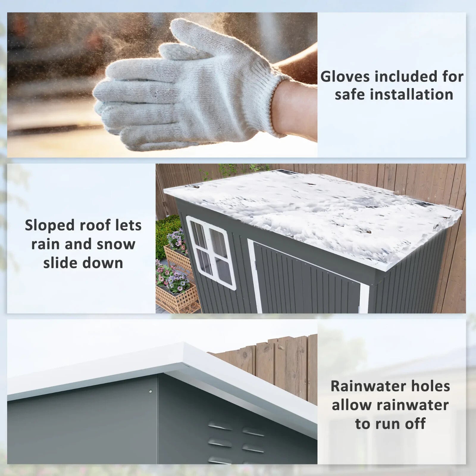 8.5 x 6ft Metal Garden Storage Shed with Window Lockable Doors Foundation Kit