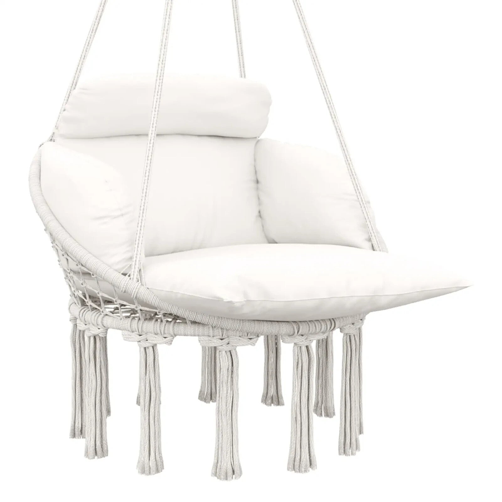 Hammock Hanging Chair Rope Swing with Padded Cushion & Adjustable Chain Cream