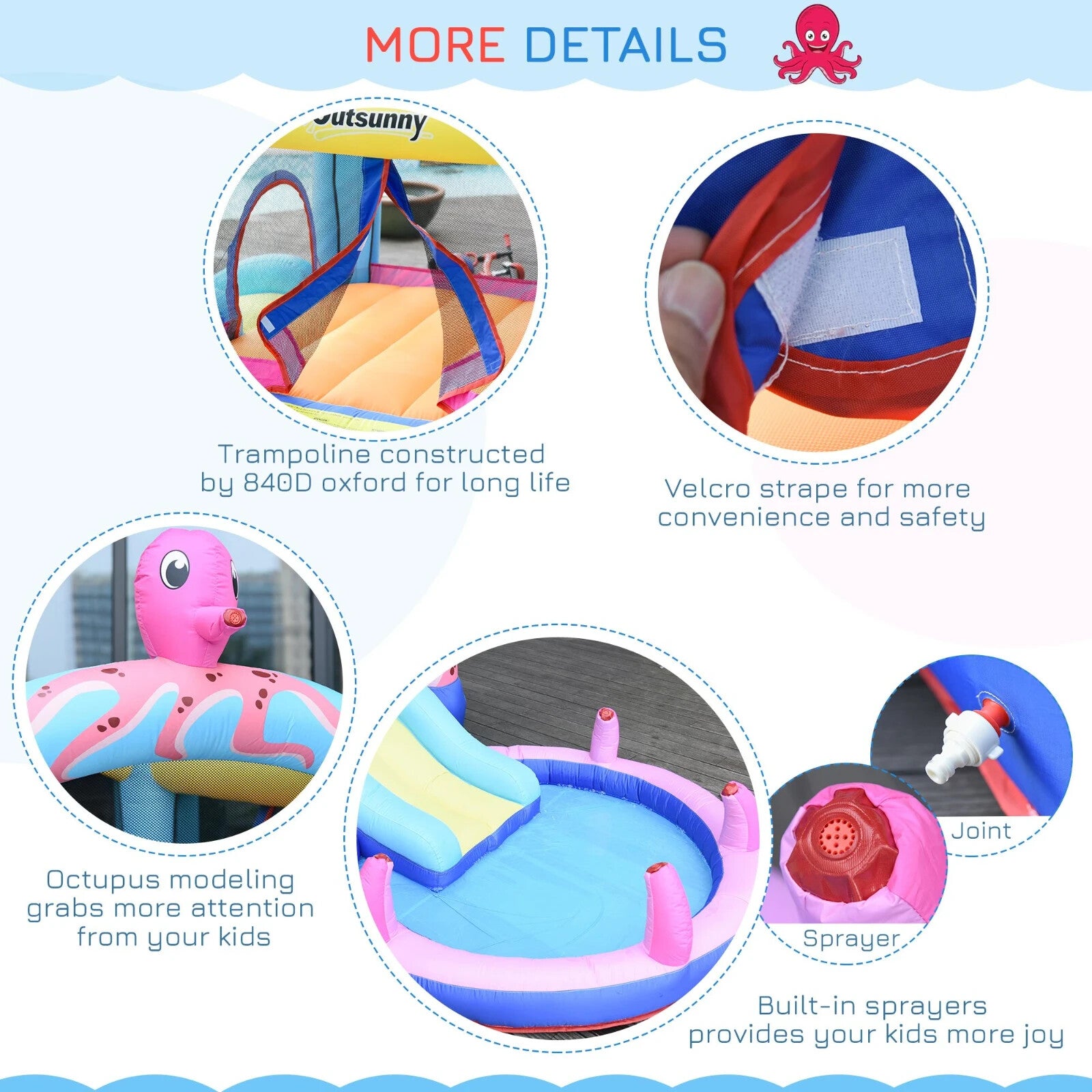 Inflatable Octopus Bounce Castle with Trampoline Slide and Pool 3.8 x 2 x 1.8m