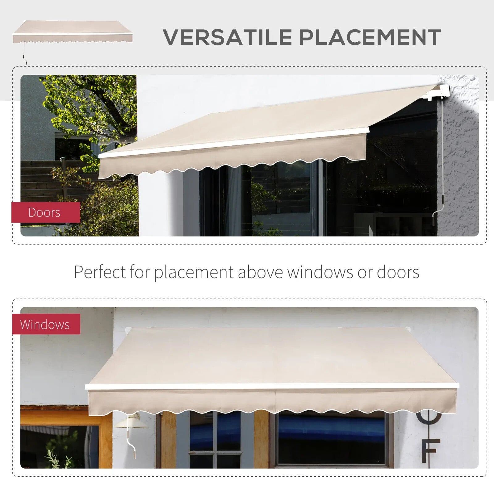 3 x 2.5m Manual Retractable Awning Garden Patio Canopy Shelter Wall Mounted