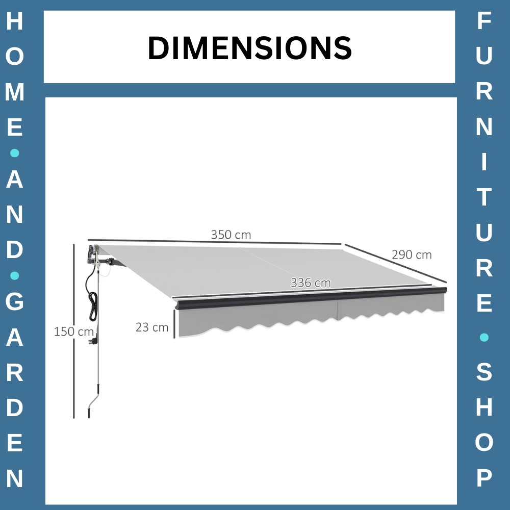 Electric Motorised Retractable Garden Awning 3.5 x 3 m UV Sun Shade Canopy Grey