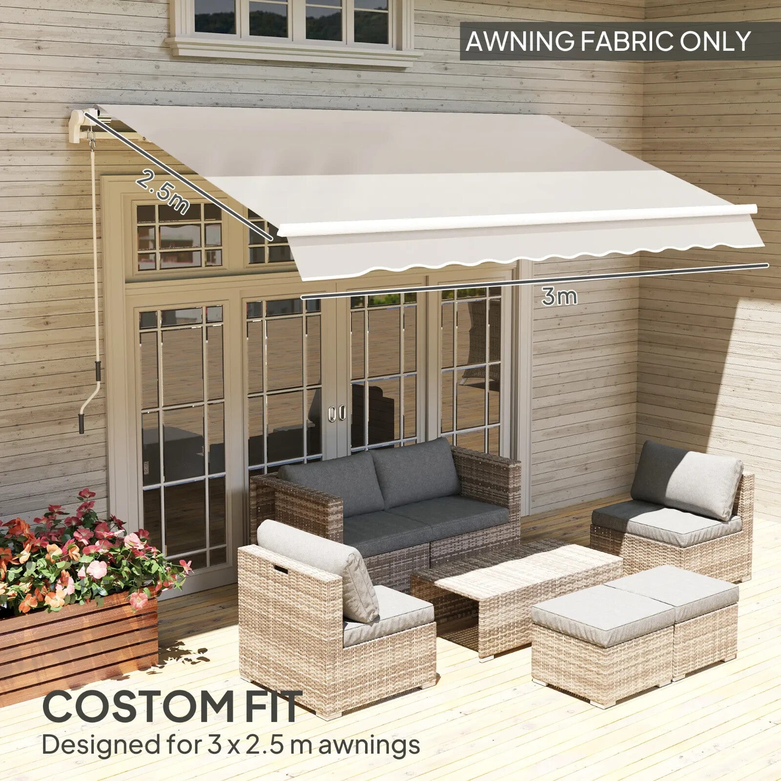 Awning Replacement Canopy Fabric Only Shade Cover Water Resistant Cream White